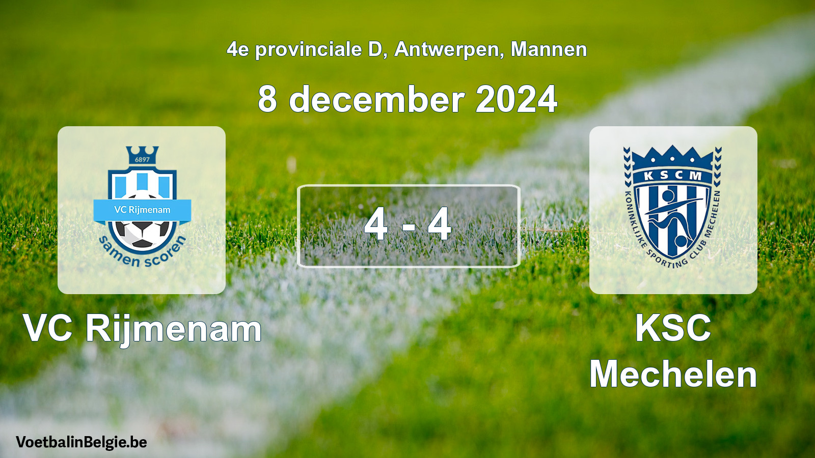 Gespeelde wedstrijd mannenvoetbal: VC Rijmenam - KSC Mechelen 4 - 4 (8 december 2024)