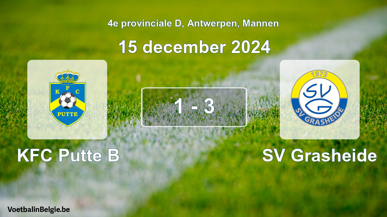 Gespeelde wedstrijd mannenvoetbal: KFC Putte B - SV Grasheide 1 - 3 (15 december 2024)