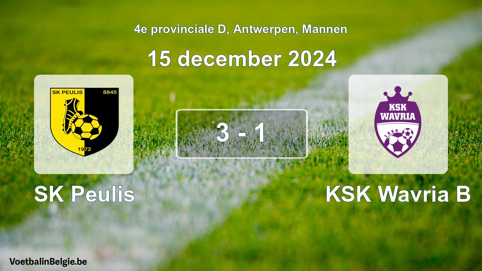 Gespeelde wedstrijd mannenvoetbal: SK Peulis - KSK Wavria B 3 - 1 (15 december 2024)