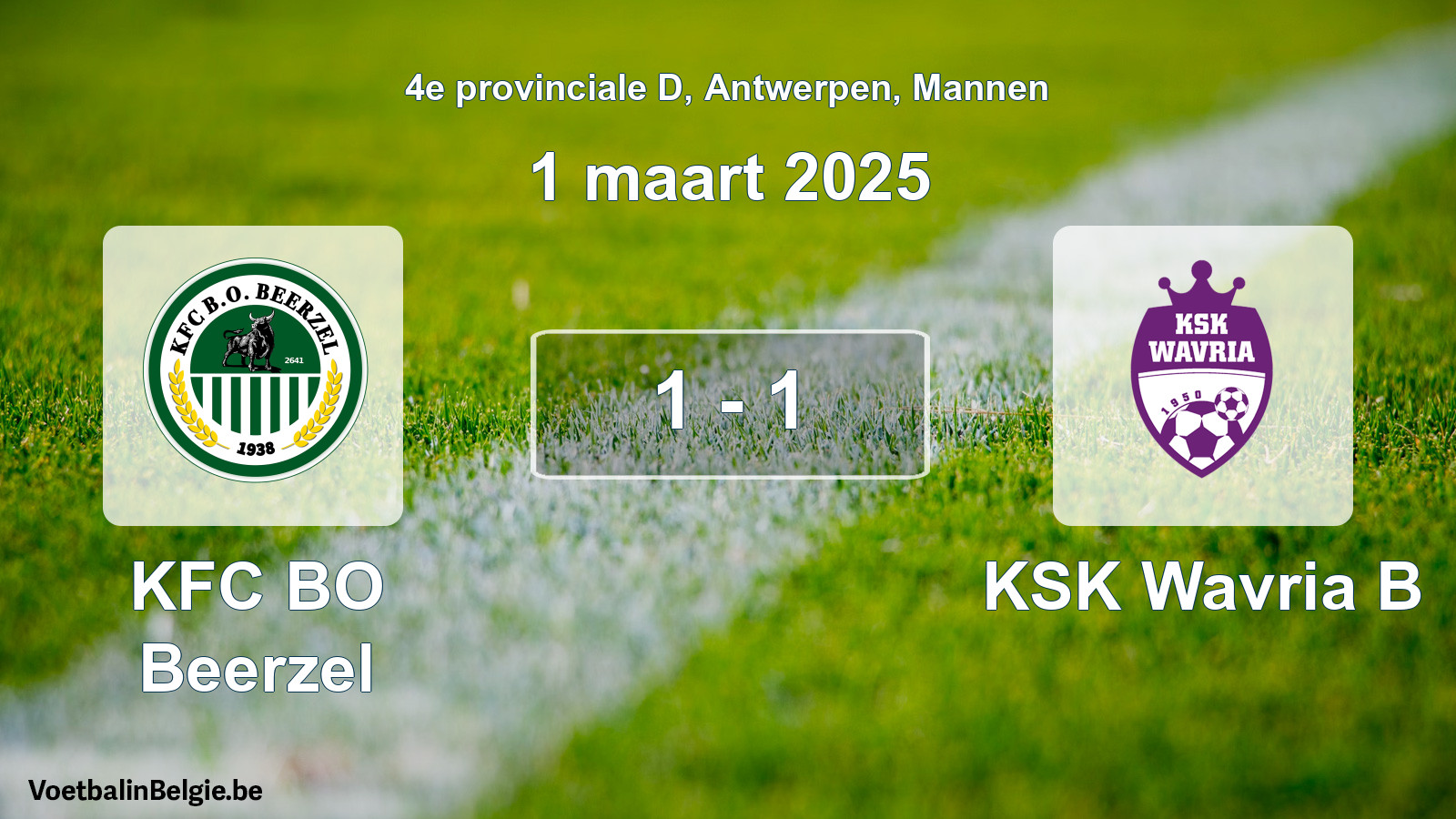 Gespeelde wedstrijd mannenvoetbal: KFC BO Beerzel - KSK Wavria B 1 - 1 (1 maart 2025)