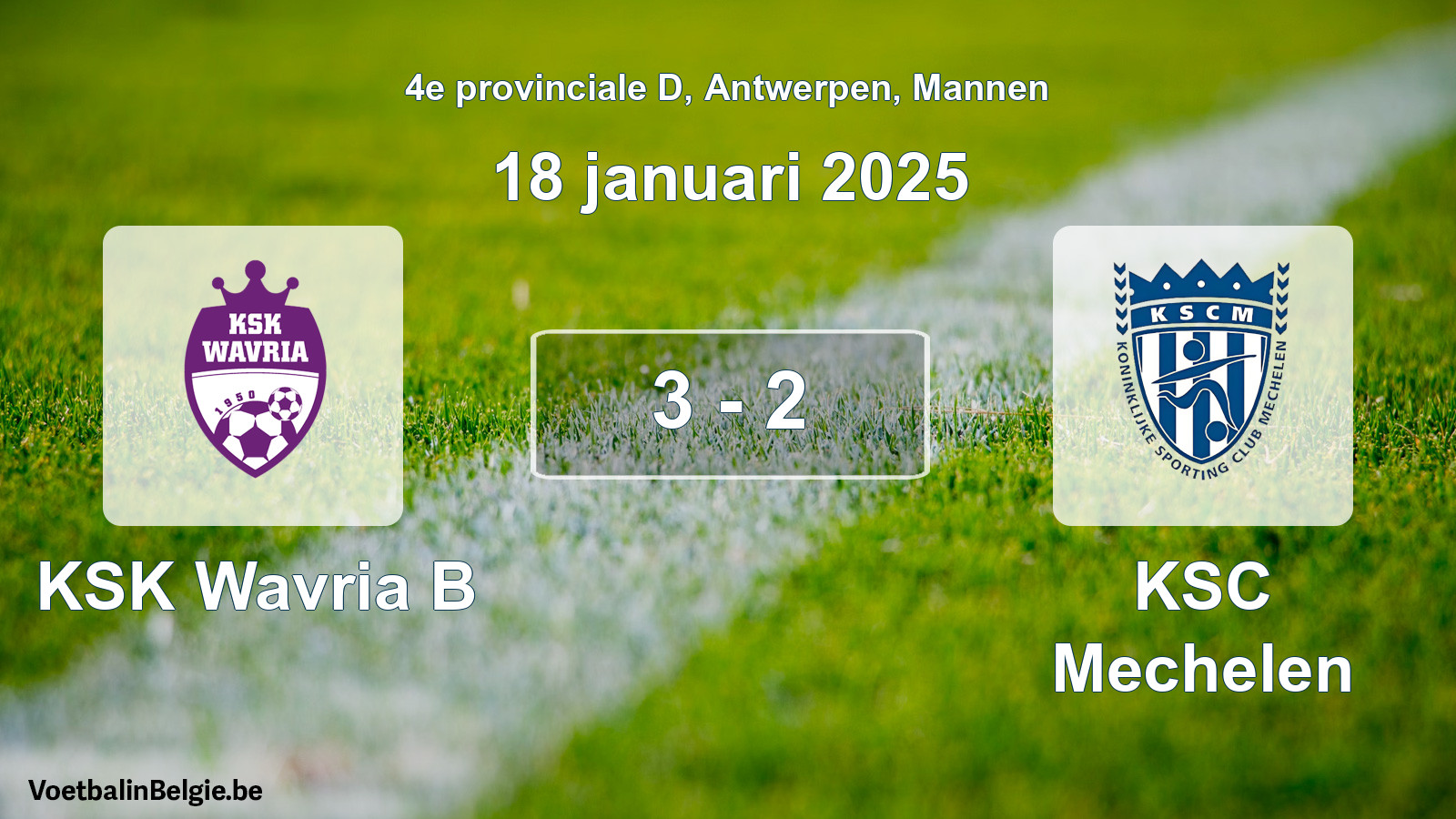 Gespeelde wedstrijd mannenvoetbal: KSK Wavria B - KSC Mechelen 3 - 2 (18 januari 2025)