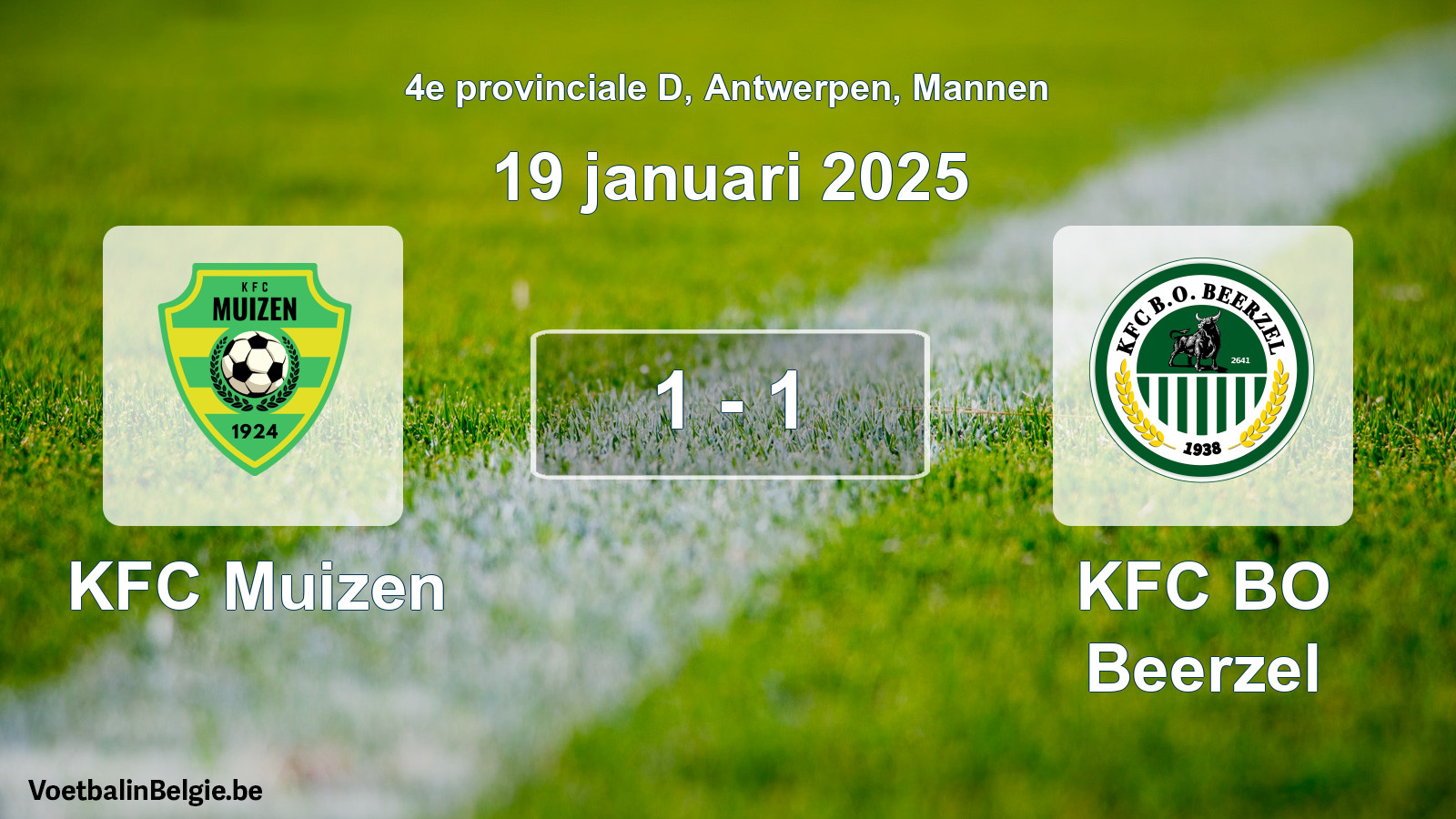 Gespeelde wedstrijd mannenvoetbal: KFC Muizen - KFC BO Beerzel 1 - 1 (19 januari 2025)