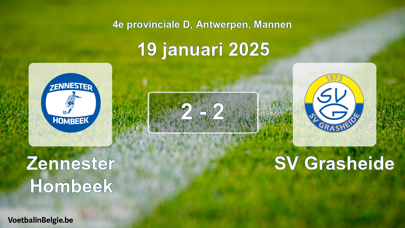 Gespeelde wedstrijd mannenvoetbal: Zennester Hombeek - SV Grasheide 2 - 2 (19 januari 2025)