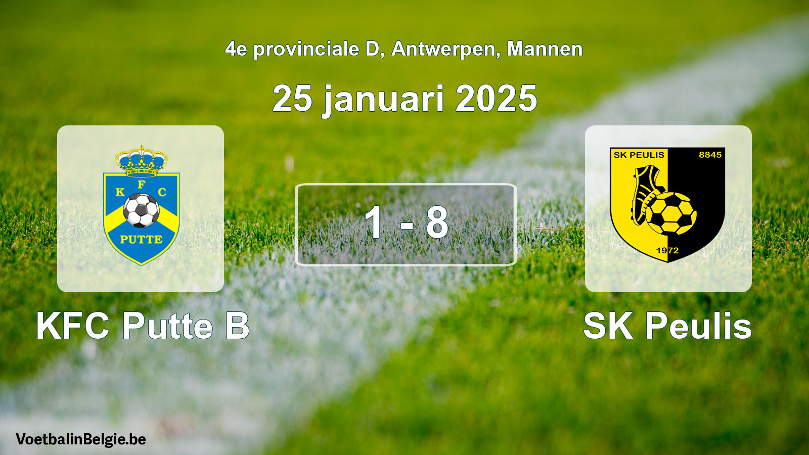Gespeelde wedstrijd mannenvoetbal: KFC Putte B - SK Peulis 1 - 8 (25 januari 2025)