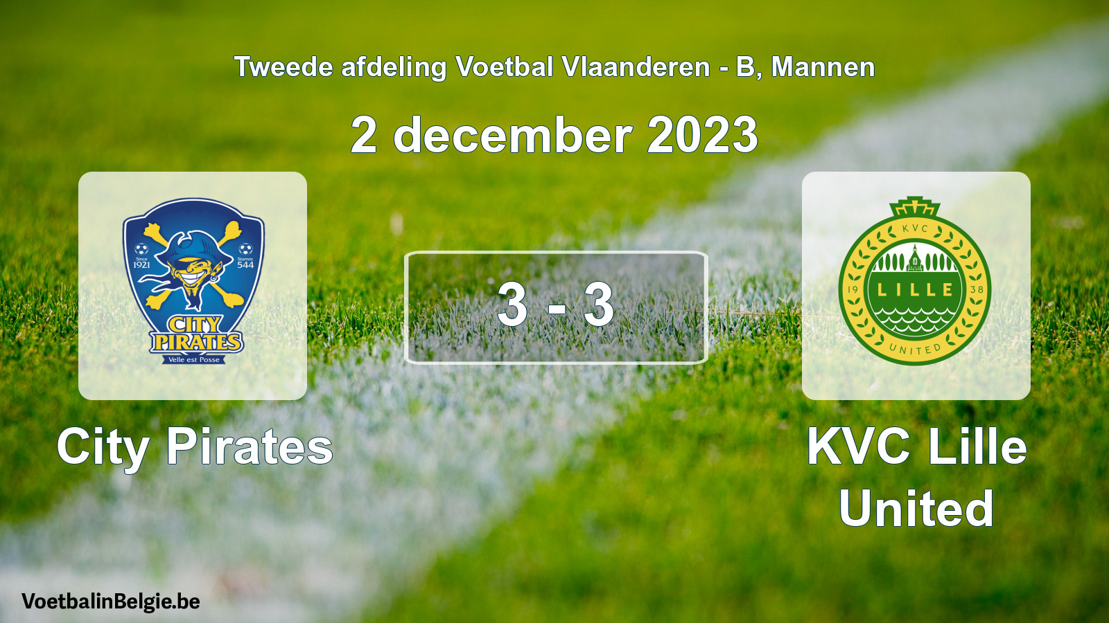 Gespeelde wedstrijd mannenvoetbal: City Pirates - KVC Lille United 3 - 3 (2 december 2023)