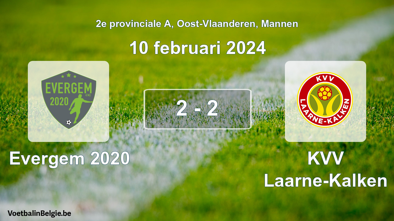 Gespeelde wedstrijd mannenvoetbal: Evergem 2020 - KVV Laarne-Kalken 2 - 2 (10 februari 2024)