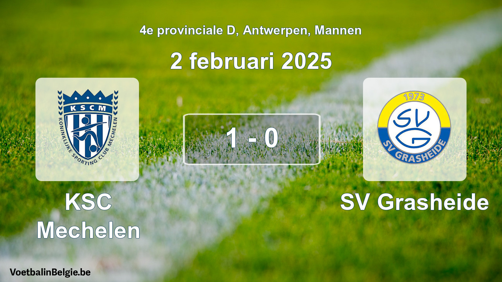 Gespeelde wedstrijd mannenvoetbal: KSC Mechelen - SV Grasheide 1 - 0 (2 februari 2025)