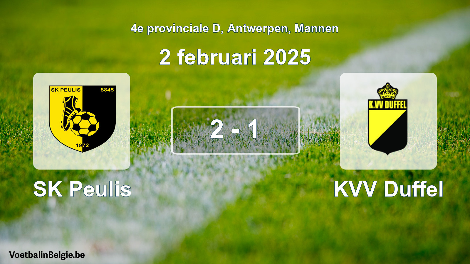 Gespeelde wedstrijd mannenvoetbal: SK Peulis - KVV Duffel 2 - 1 (2 februari 2025)