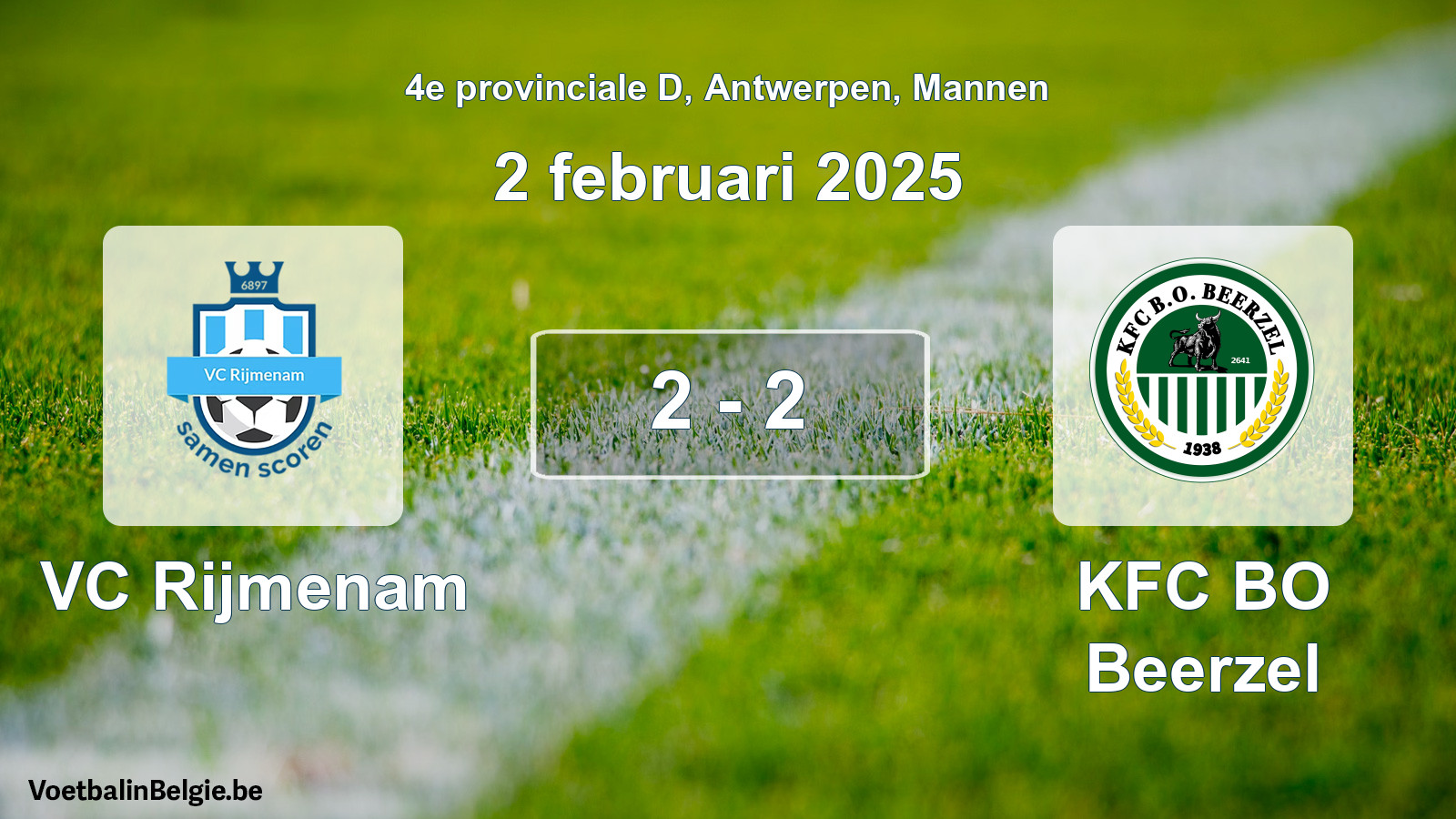 Gespeelde wedstrijd mannenvoetbal: VC Rijmenam - KFC BO Beerzel 2 - 2 (2 februari 2025)