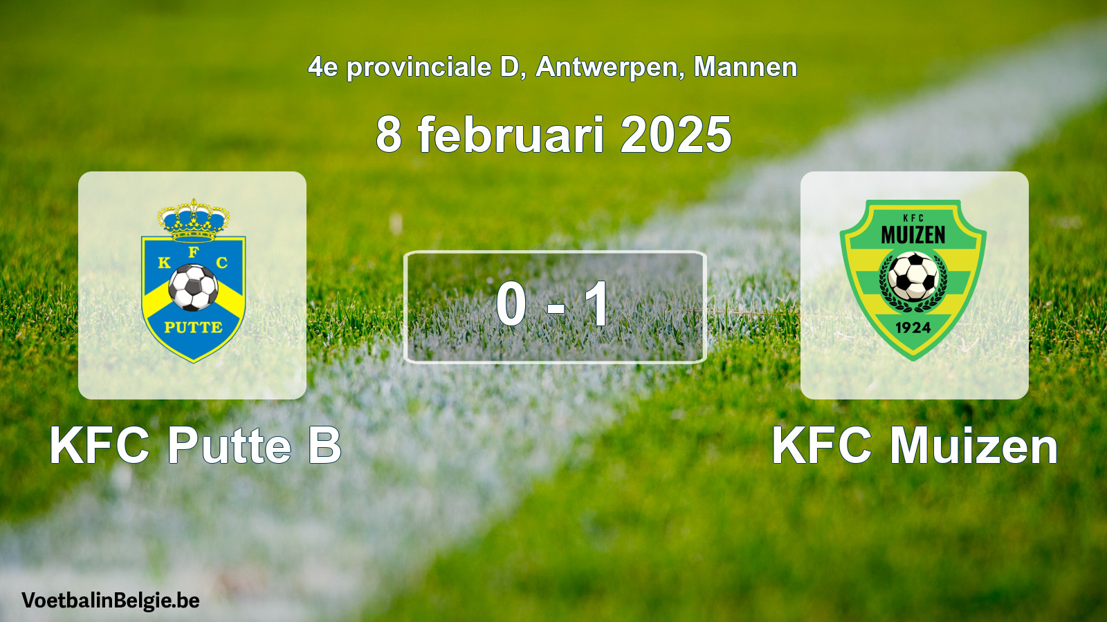 Gespeelde wedstrijd mannenvoetbal: KFC Putte B - KFC Muizen 0 - 1 (8 februari 2025)