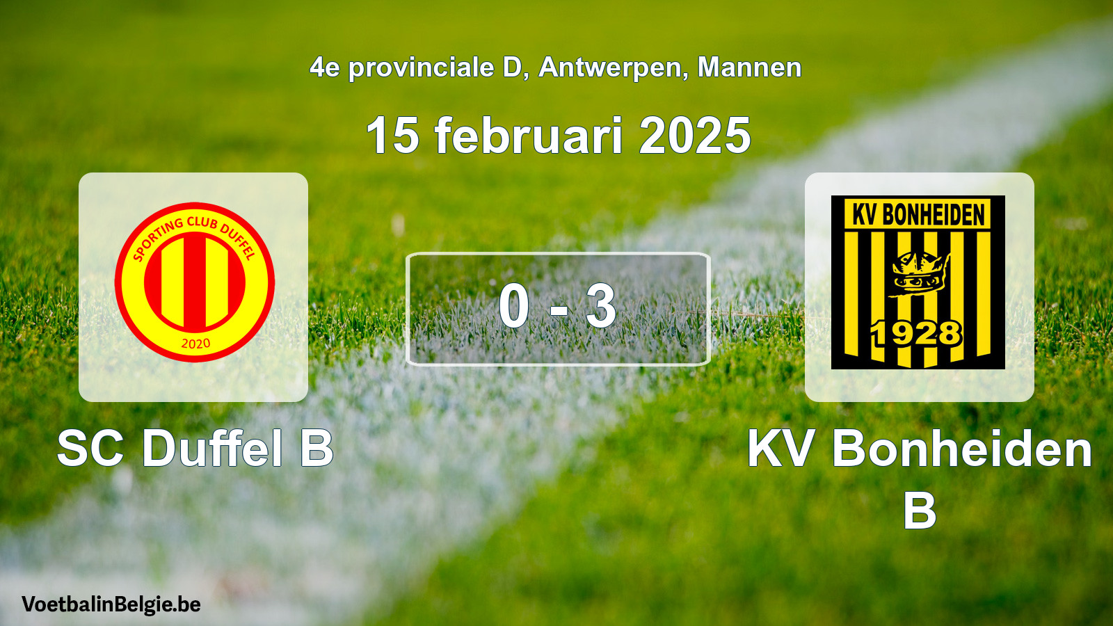 Gespeelde wedstrijd mannenvoetbal: SC Duffel B - KV Bonheiden B 0 - 3 (15 februari 2025)