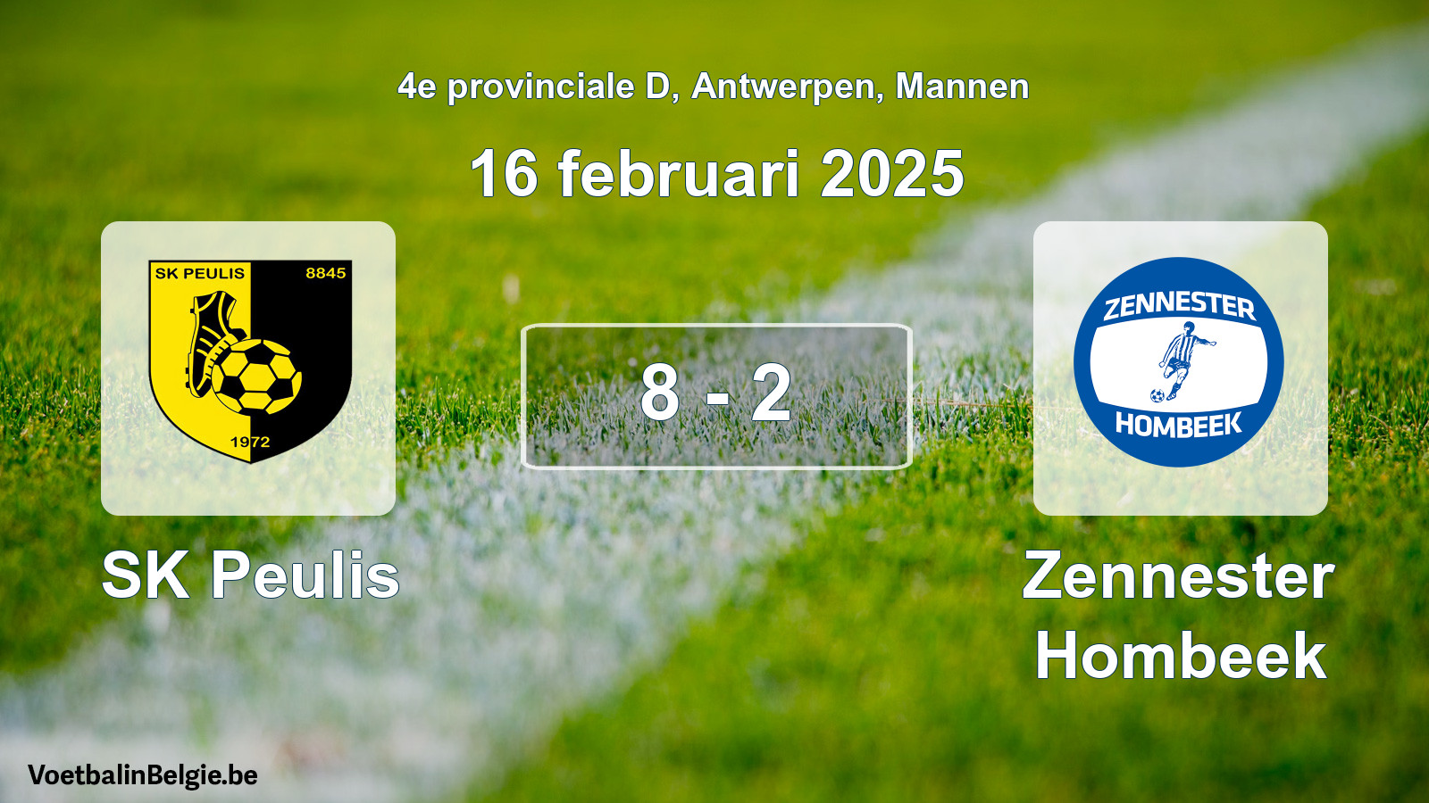 Gespeelde wedstrijd mannenvoetbal: SK Peulis - Zennester Hombeek 8 - 2 (16 februari 2025)