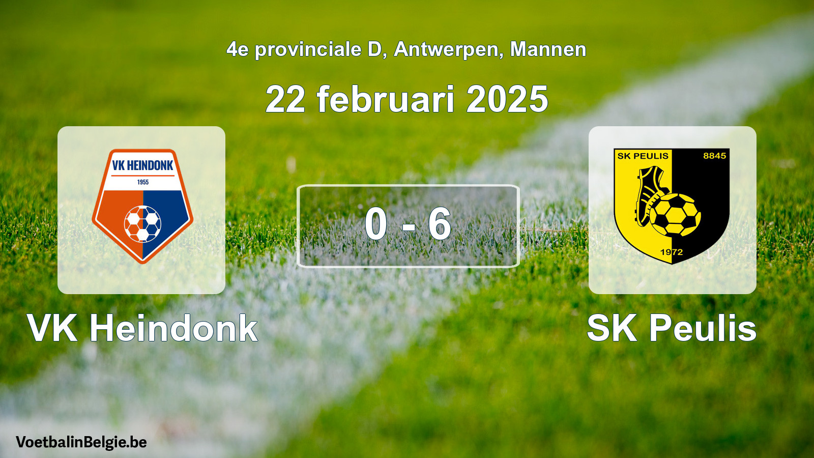 Gespeelde wedstrijd mannenvoetbal: VK Heindonk - SK Peulis 0 - 6 (22 februari 2025)