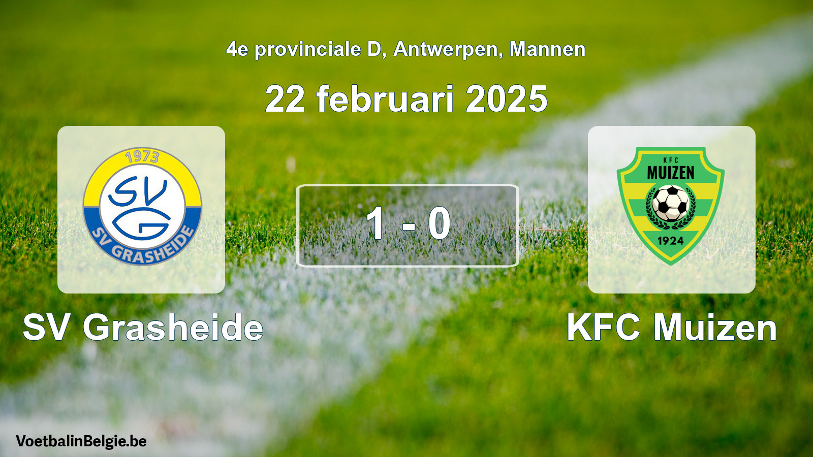 Gespeelde wedstrijd mannenvoetbal: SV Grasheide - KFC Muizen 1 - 0 (22 februari 2025)