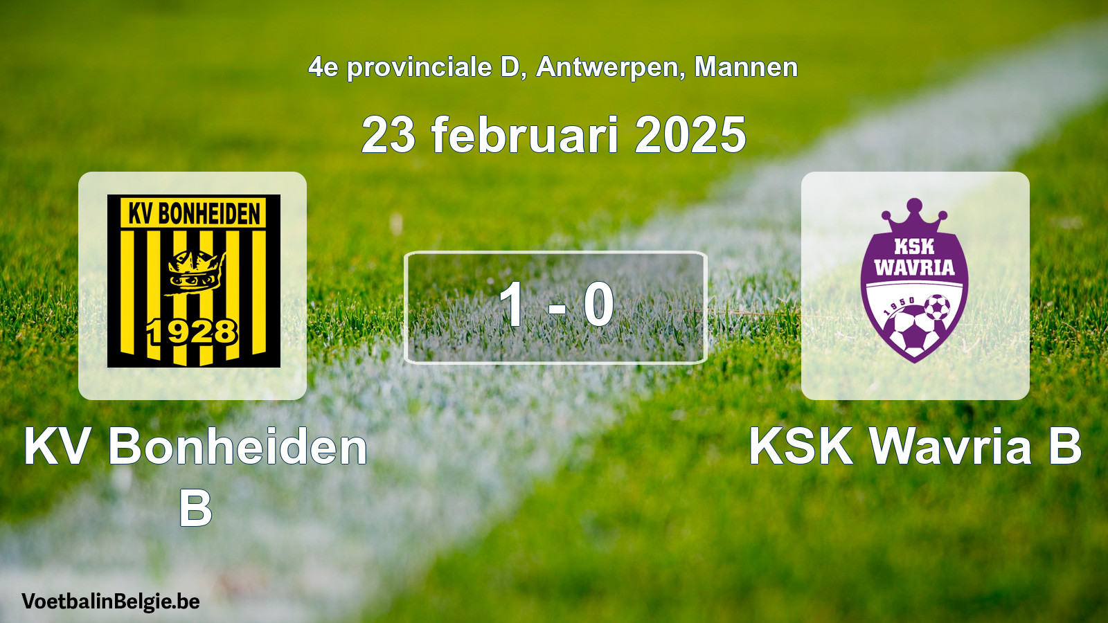Gespeelde wedstrijd mannenvoetbal: KV Bonheiden B - KSK Wavria B 1 - 0 (23 februari 2025)