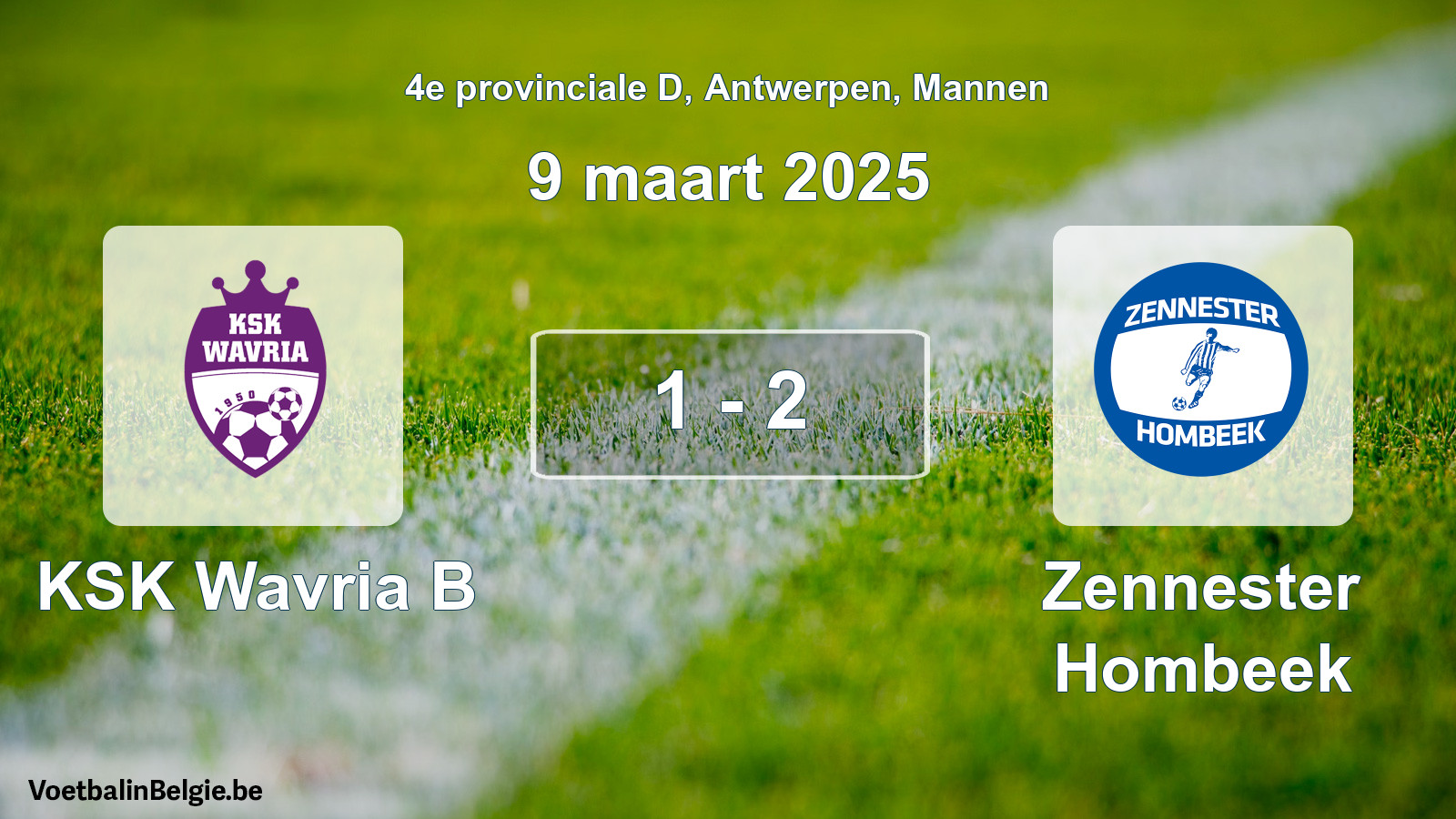 Gespeelde wedstrijd mannenvoetbal: KSK Wavria B - Zennester Hombeek 1 - 2 (9 maart 2025)