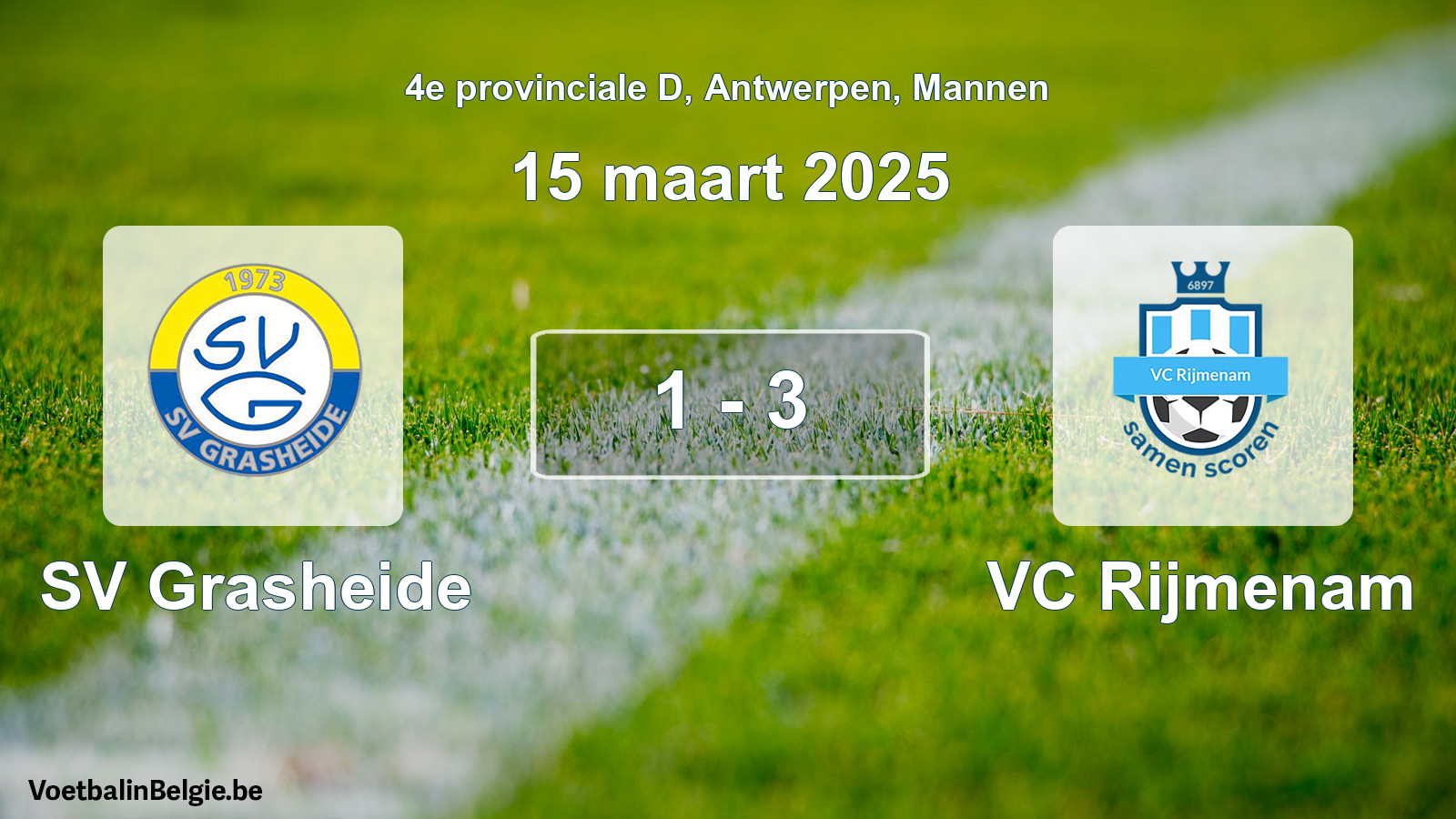 Gespeelde wedstrijd mannenvoetbal: SV Grasheide - VC Rijmenam 1 - 3 (15 maart 2025)