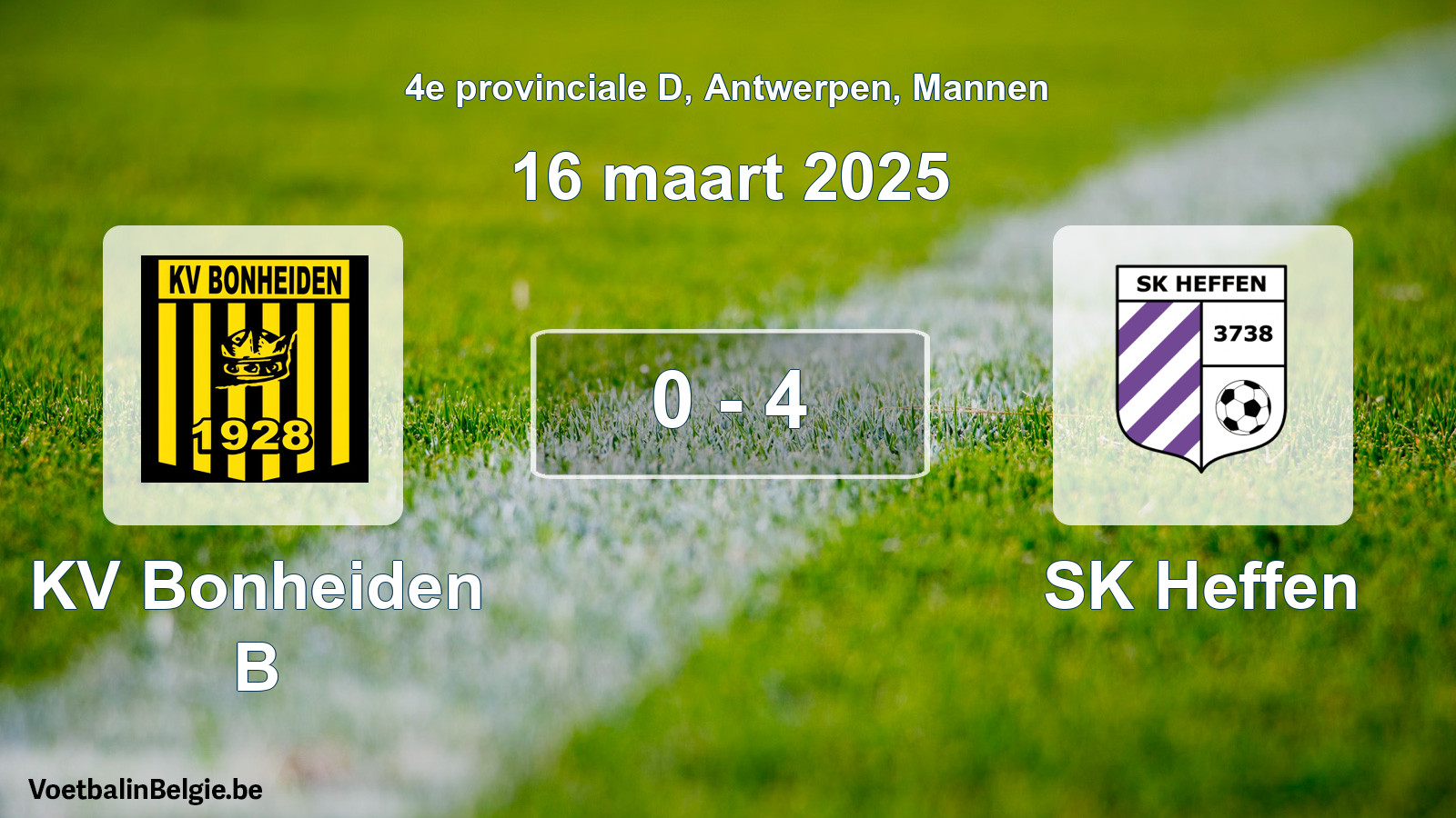 Gespieltes Spiel männer-Fußball: KV Bonheiden B - SK Heffen 0 - 4 (16 März 2025)
