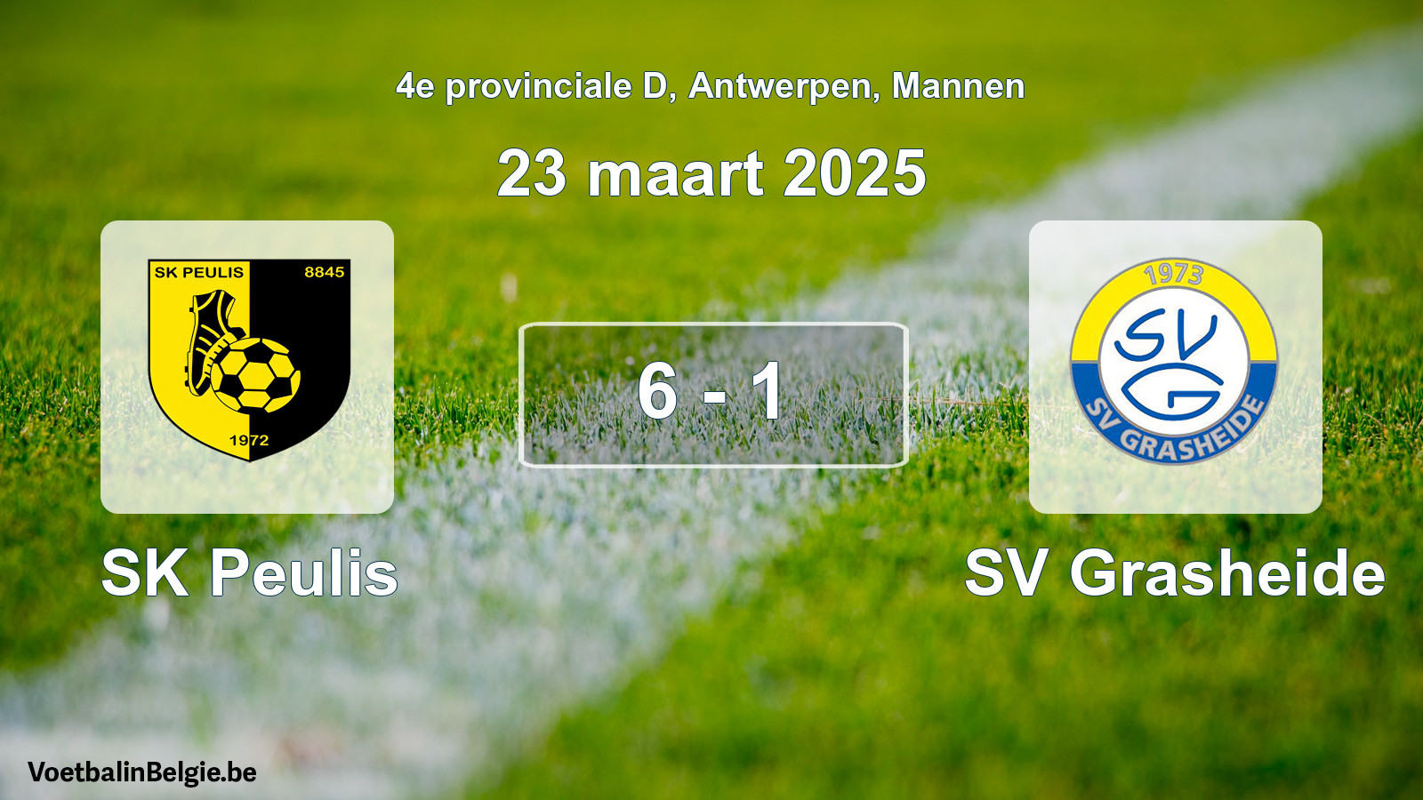 Gespeelde wedstrijd mannenvoetbal: SK Peulis - SV Grasheide 6 - 1 (23 maart 2025)