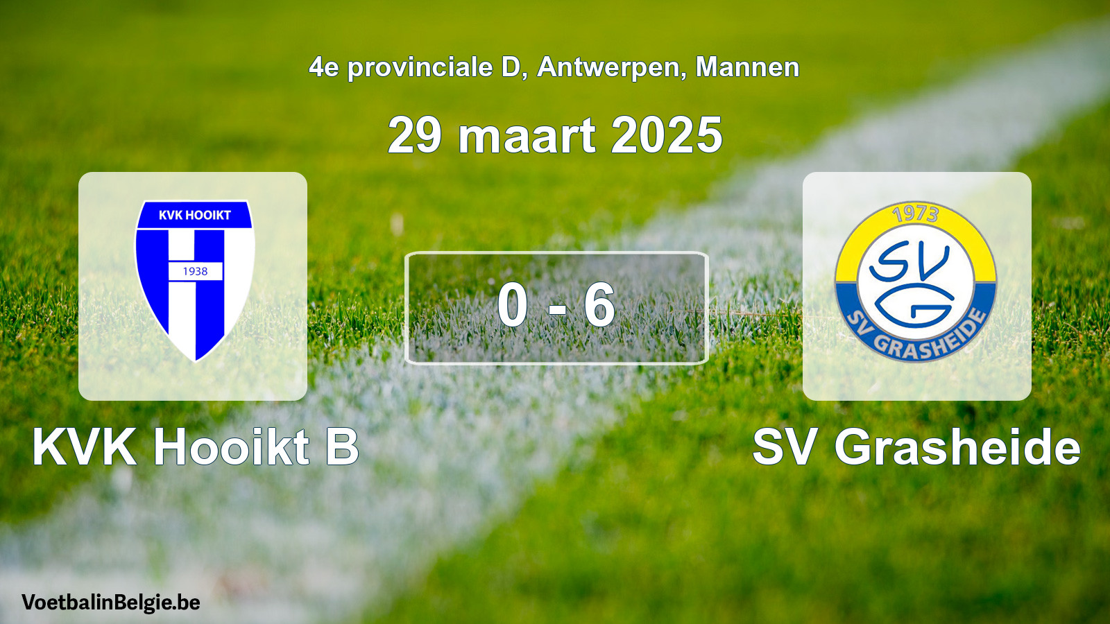 Gespeelde wedstrijd mannenvoetbal: KVK Hooikt B - SV Grasheide 0 - 6 (29 maart 2025)