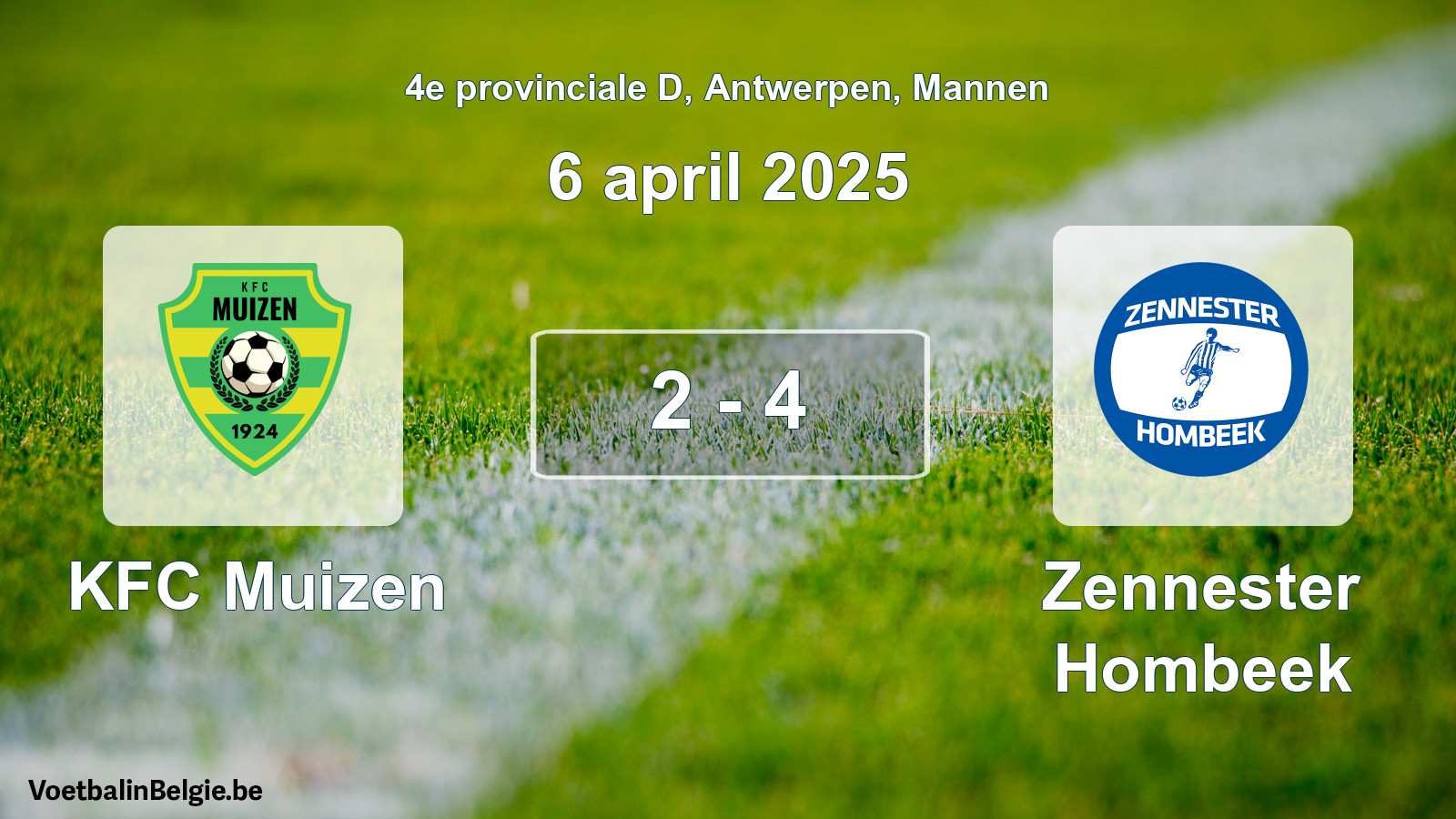 Gespeelde wedstrijd mannenvoetbal: KFC Muizen - Zennester Hombeek 2 - 4 (6 april 2025)
