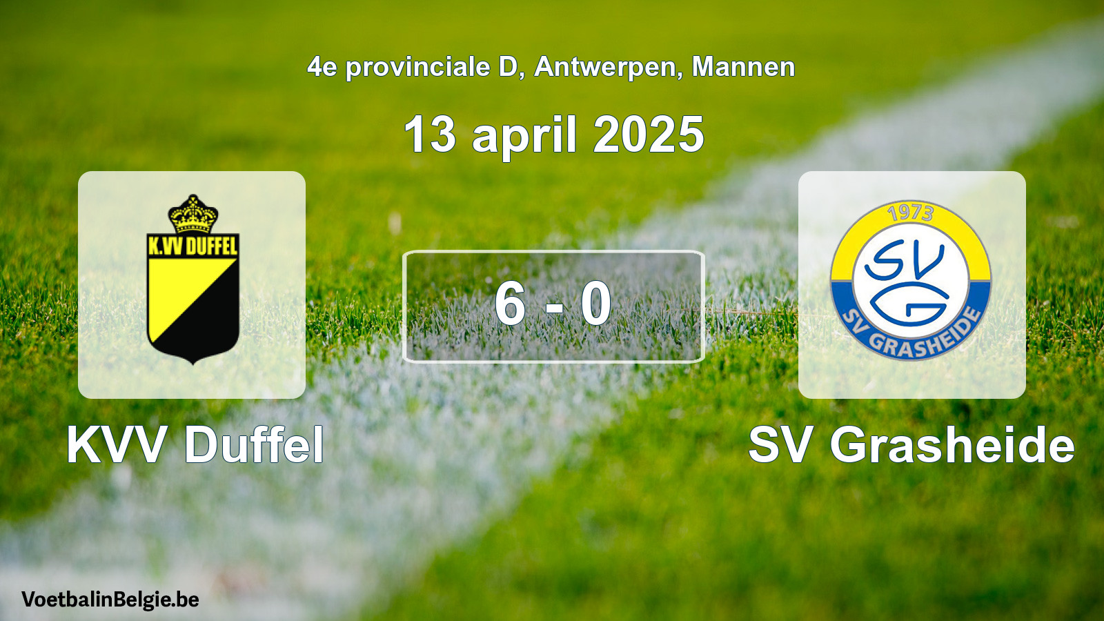 Gespeelde wedstrijd mannenvoetbal: KVV Duffel - SV Grasheide 6 - 0 (13 april 2025)