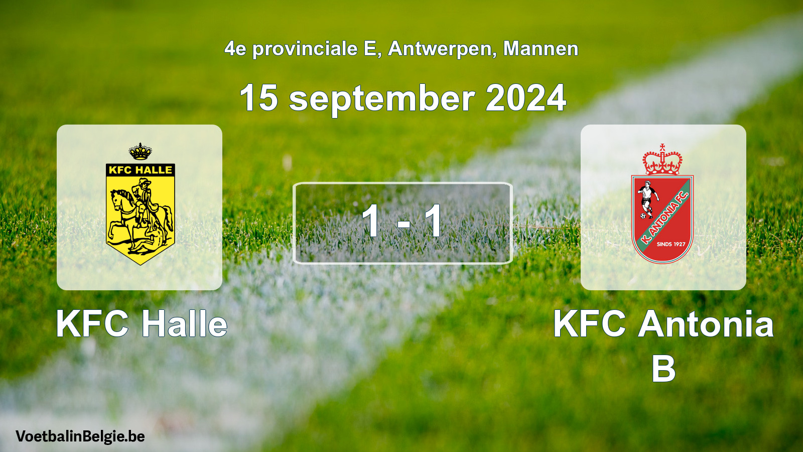 Gespeelde wedstrijd mannenvoetbal: KFC Halle - KFC Antonia B 1 - 1 (15 september 2024)