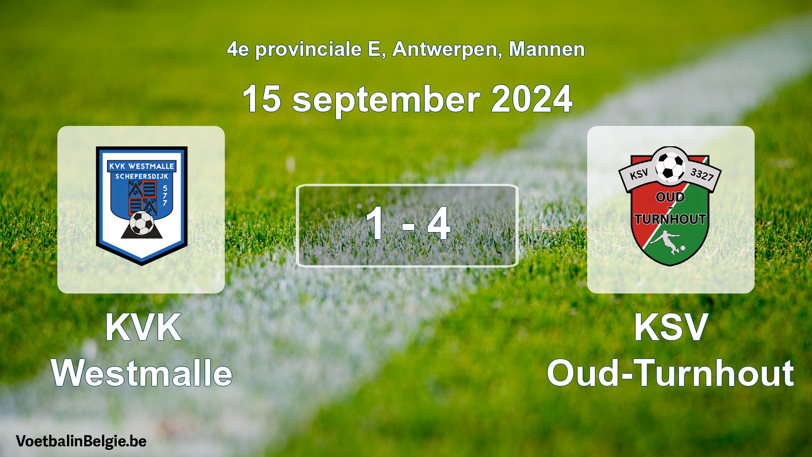 Gespeelde wedstrijd mannenvoetbal: KVK Westmalle - KSV Oud-Turnhout 1 - 4 (15 september 2024)