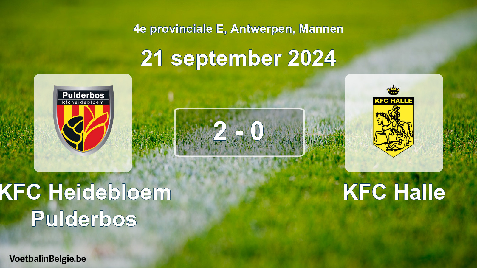 Gespeelde wedstrijd mannenvoetbal: KFC Heidebloem Pulderbos - KFC Halle 2 - 0 (21 september 2024)