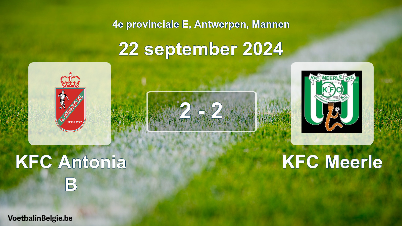 Gespeelde wedstrijd mannenvoetbal: KFC Antonia B - KFC Meerle 2 - 2 (22 september 2024)