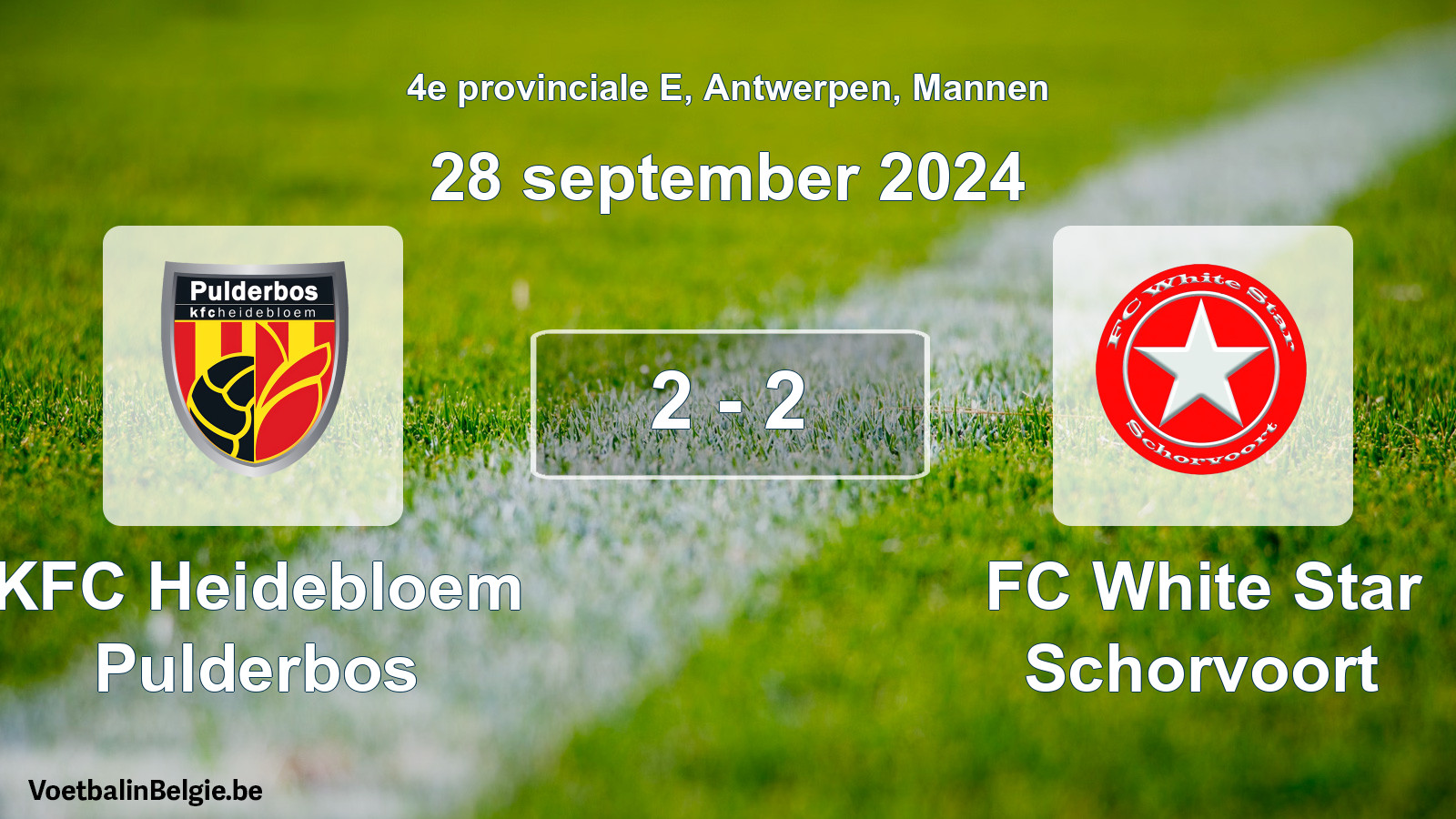 Gespeelde wedstrijd mannenvoetbal: KFC Heidebloem Pulderbos - FC White Star Schorvoort 2 - 2 (28 september 2024)