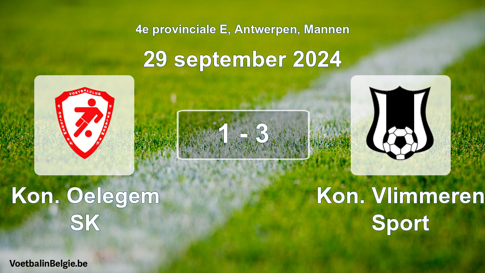 Gespieltes Spiel männer-Fußball: Kon. Oelegem SK - Kon. Vlimmeren Sport 1 - 3 (29 September 2024)