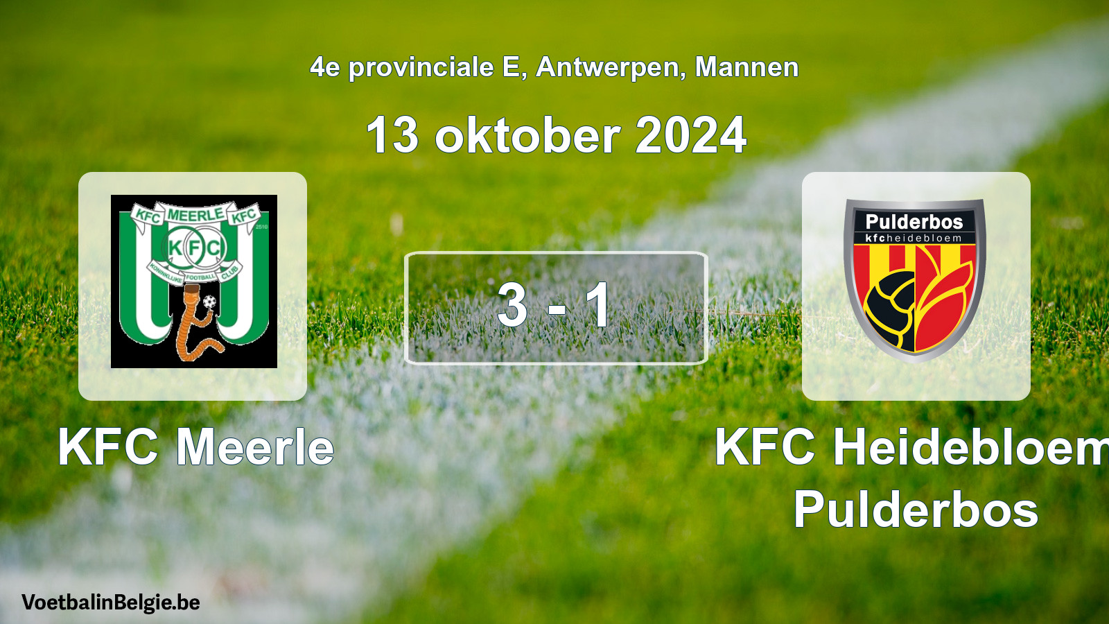 Gespeelde wedstrijd mannenvoetbal: KFC Meerle - KFC Heidebloem Pulderbos 3 - 1 (13 oktober 2024)