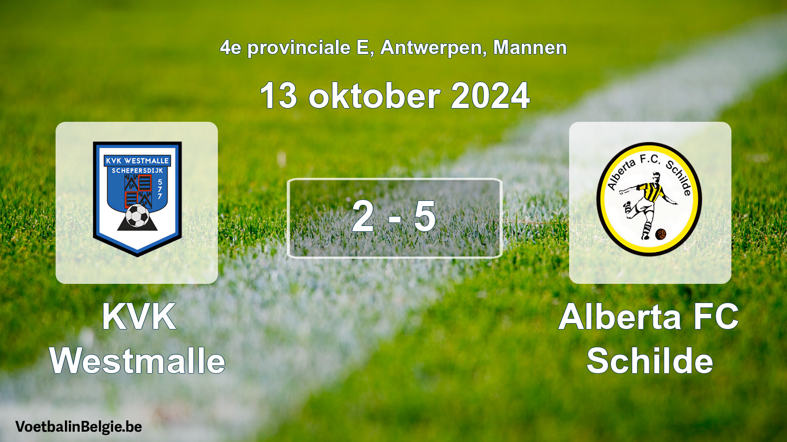 Gespeelde wedstrijd mannenvoetbal: KVK Westmalle - Alberta FC Schilde 2 - 5 (13 oktober 2024)