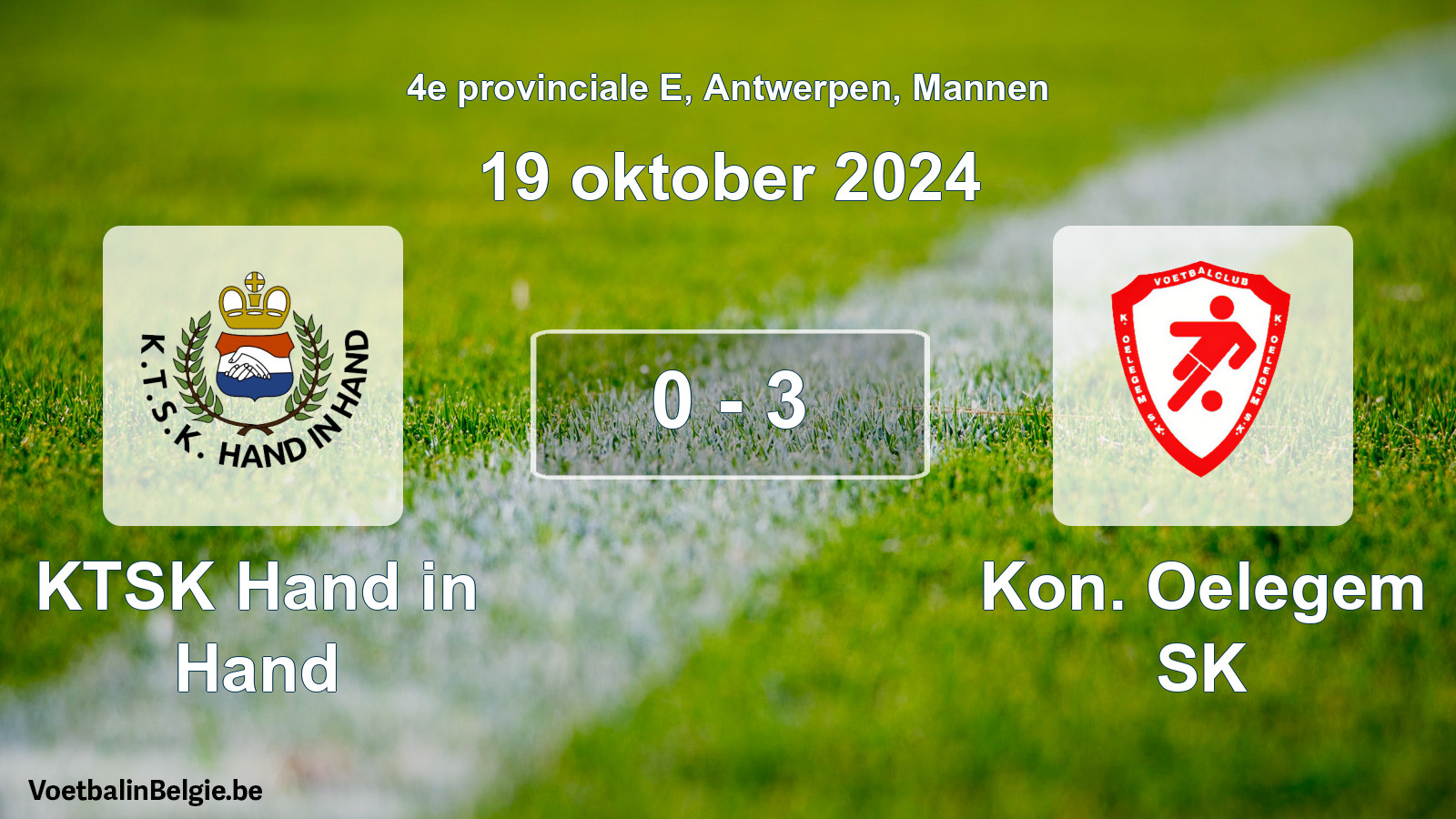 Gespeelde wedstrijd mannenvoetbal: KTSK Hand in Hand - Kon. Oelegem SK 0 - 3 (19 oktober 2024)
