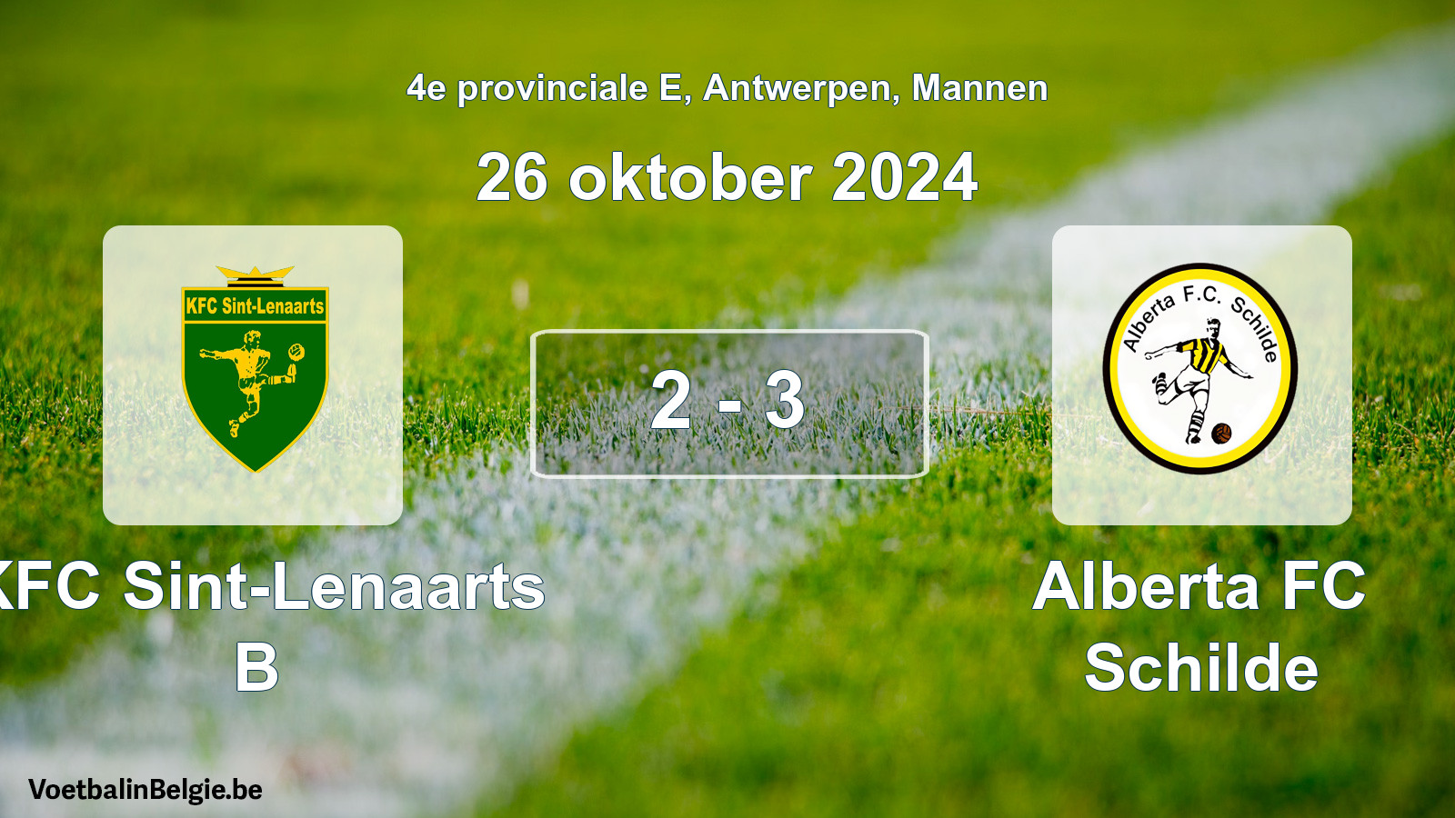 Gespeelde wedstrijd mannenvoetbal: KFC Sint-Lenaarts B - Alberta FC Schilde 2 - 3 (26 oktober 2024)