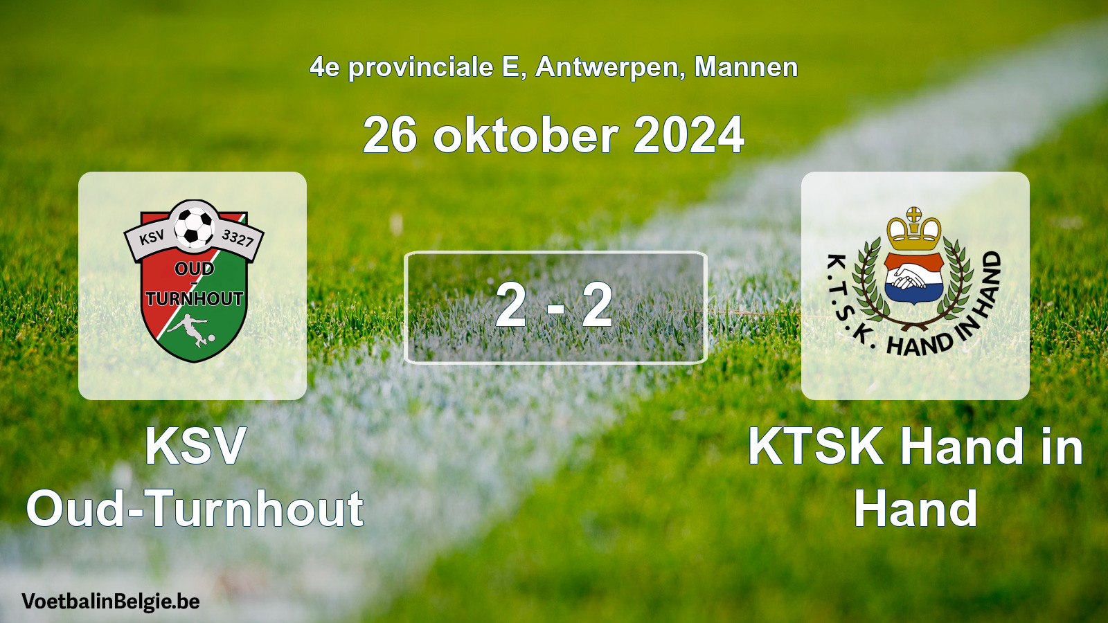 Gespeelde wedstrijd mannenvoetbal: KSV Oud-Turnhout - KTSK Hand in Hand 2 - 2 (26 oktober 2024)
