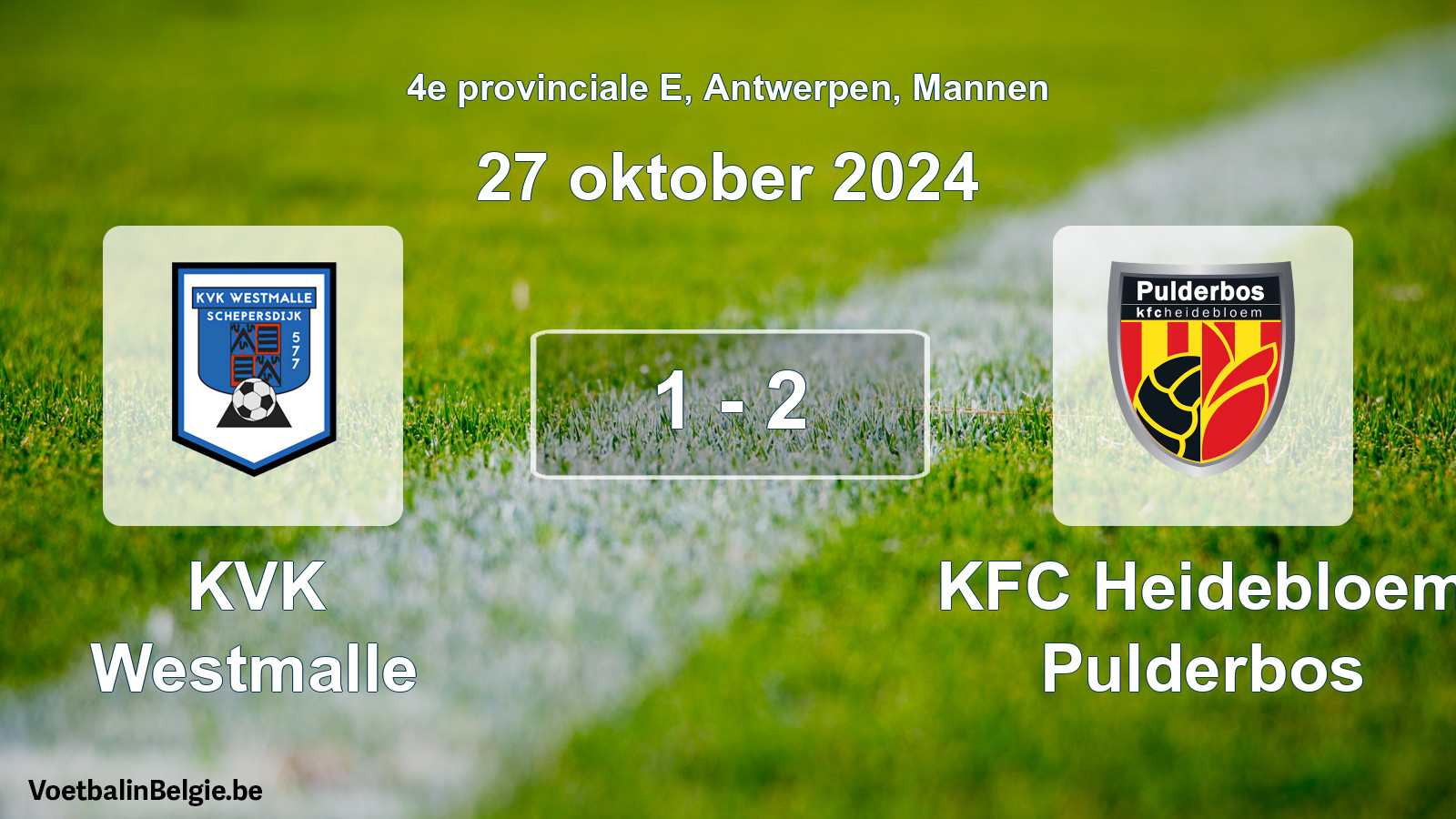 Gespeelde wedstrijd mannenvoetbal: KVK Westmalle - KFC Heidebloem Pulderbos 1 - 2 (27 oktober 2024)