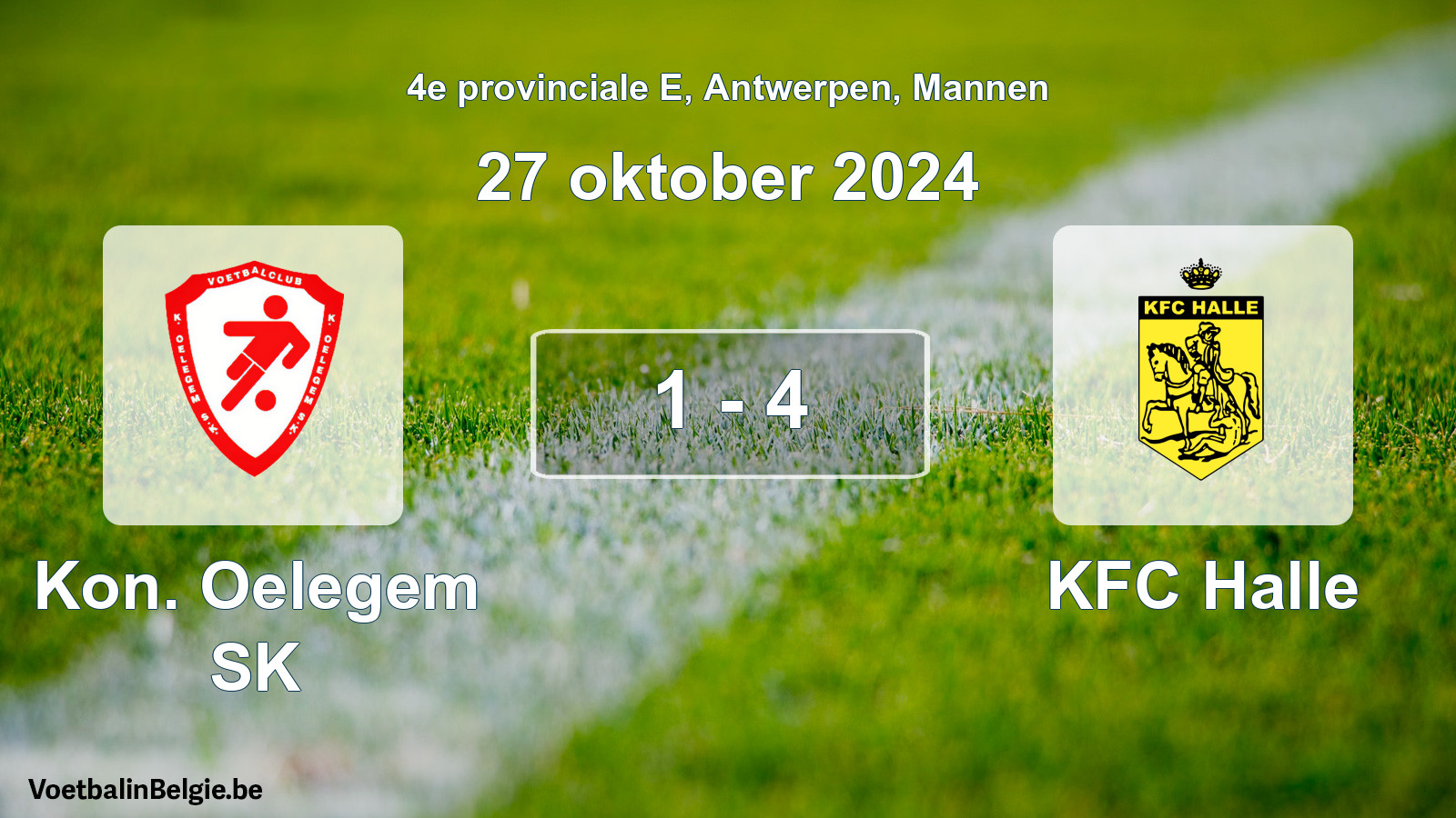 Gespeelde wedstrijd mannenvoetbal: Kon. Oelegem SK - KFC Halle 1 - 4 (27 oktober 2024)