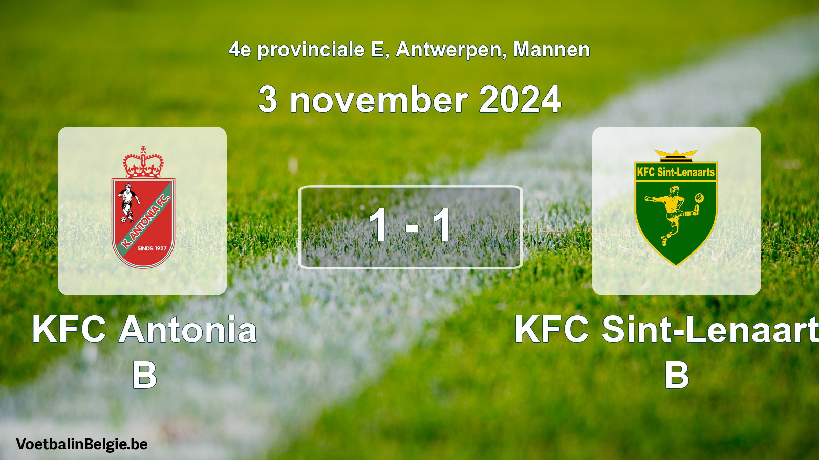 Gespeelde wedstrijd mannenvoetbal: KFC Antonia B - KFC Sint-Lenaarts B 1 - 1 (3 november 2024)