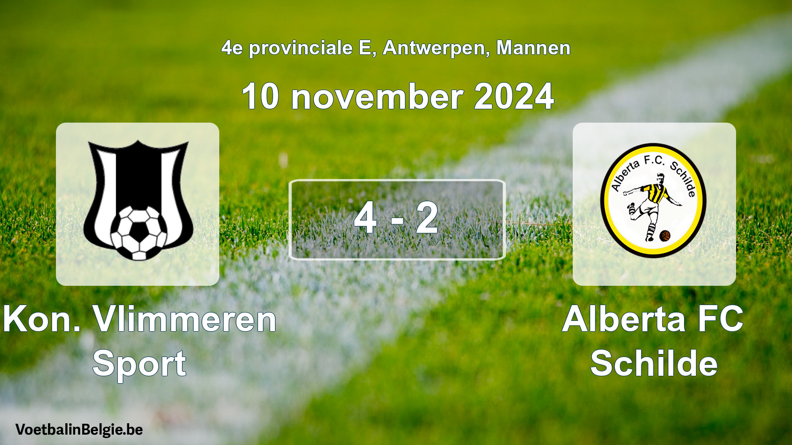 Gespeelde wedstrijd mannenvoetbal: Kon. Vlimmeren Sport - Alberta FC Schilde 4 - 2 (10 november 2024)