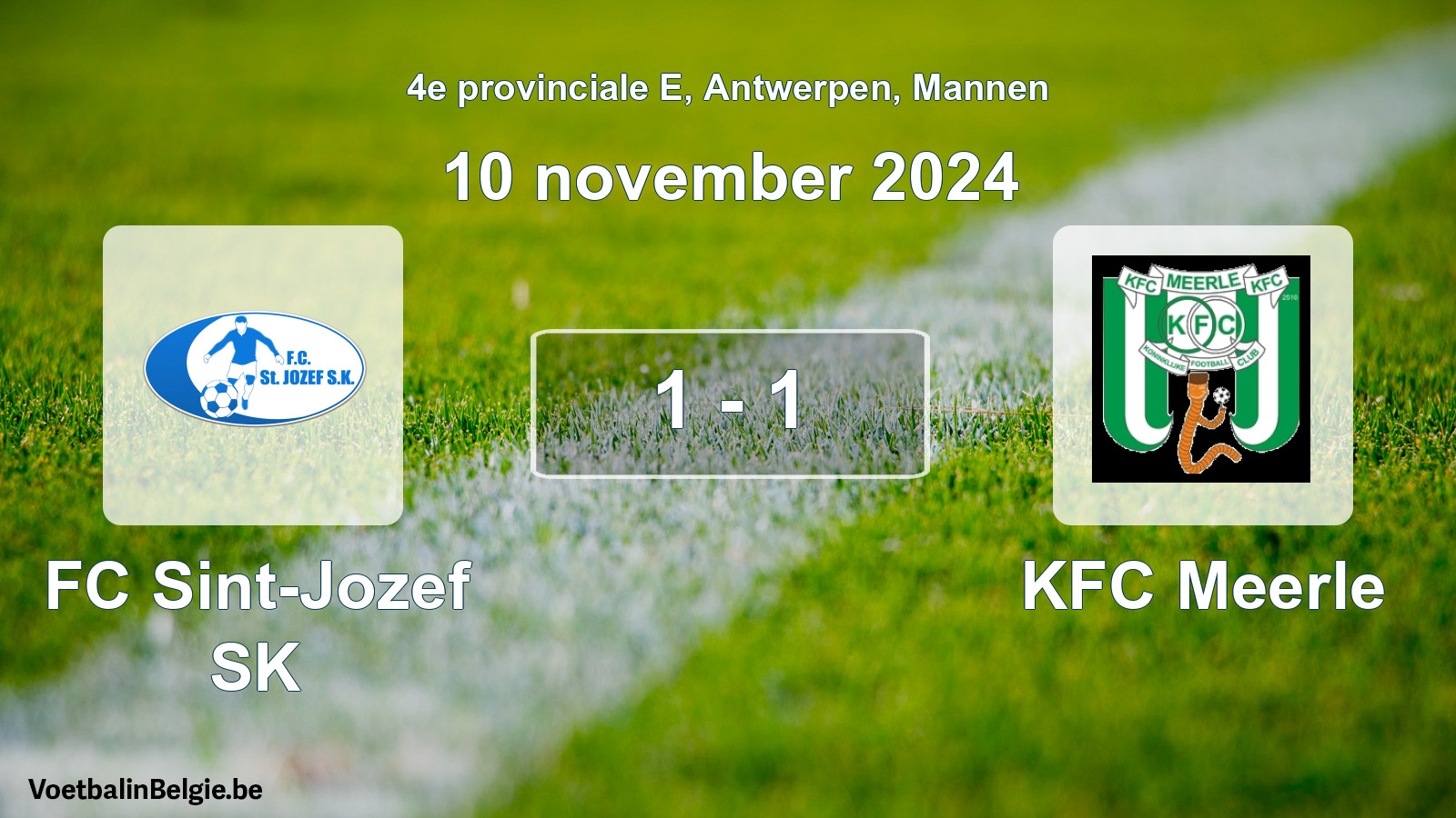Gespeelde wedstrijd mannenvoetbal: FC Sint-Jozef SK - KFC Meerle 1 - 1 (10 november 2024)