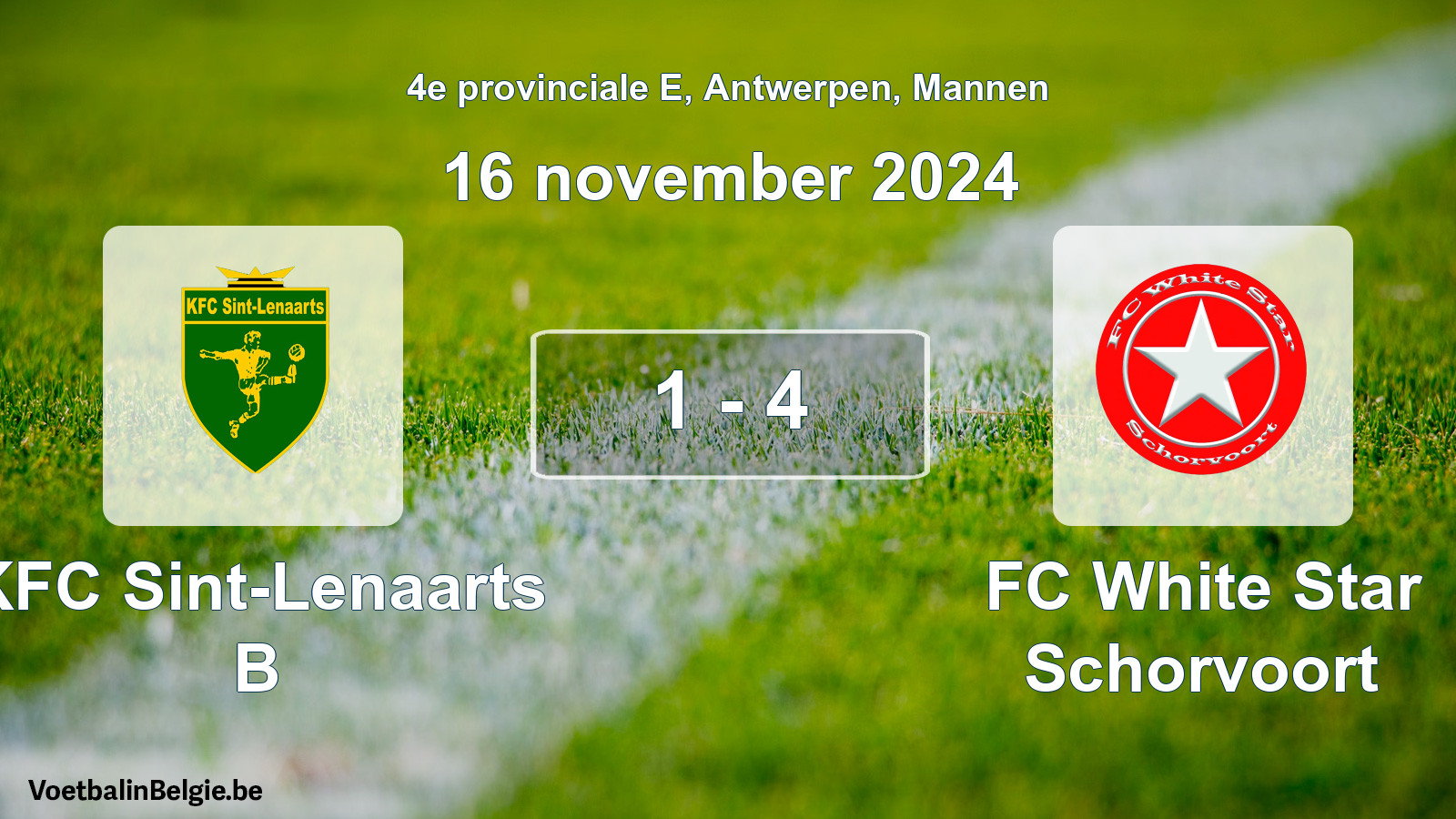 Gespeelde wedstrijd mannenvoetbal: KFC Sint-Lenaarts B - FC White Star Schorvoort 1 - 4 (16 november 2024)