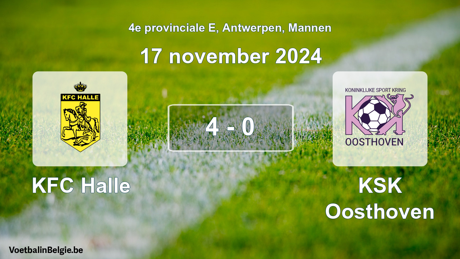 Gespeelde wedstrijd mannenvoetbal: KFC Halle - KSK Oosthoven 4 - 0 (17 november 2024)