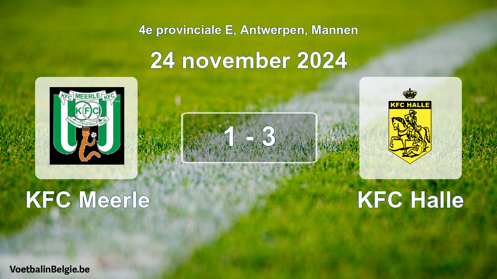 Gespeelde wedstrijd mannenvoetbal: KFC Meerle - KFC Halle 1 - 3 (24 november 2024)