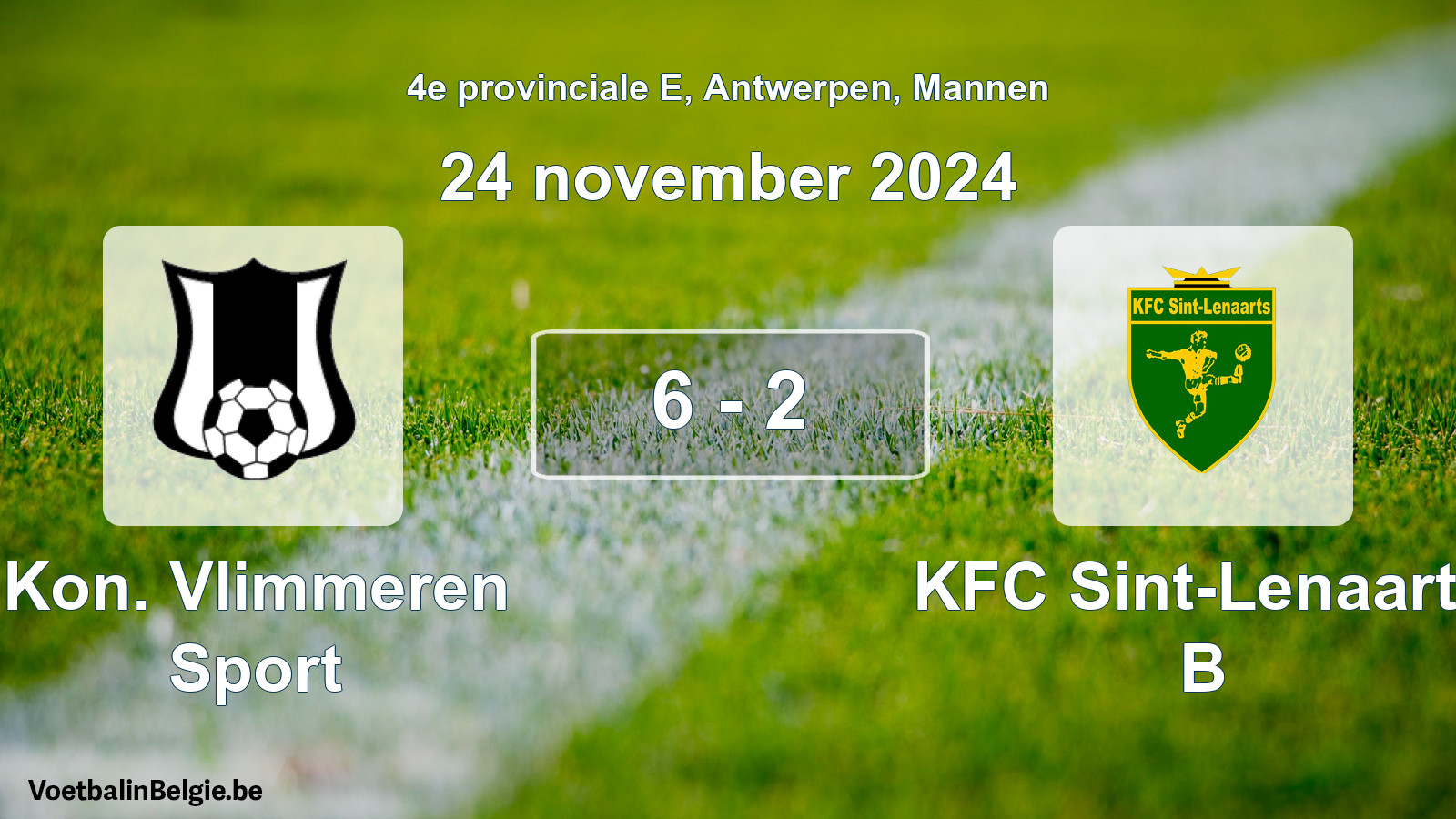 Gespeelde wedstrijd mannenvoetbal: Kon. Vlimmeren Sport - KFC Sint-Lenaarts B 6 - 2 (24 november 2024)
