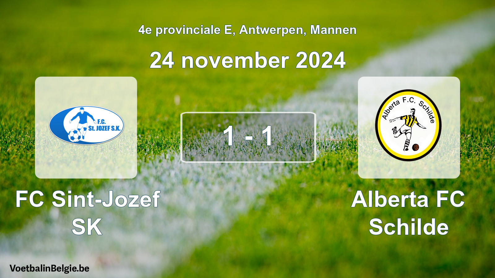 Gespeelde wedstrijd mannenvoetbal: FC Sint-Jozef SK - Alberta FC Schilde 1 - 1 (24 november 2024)