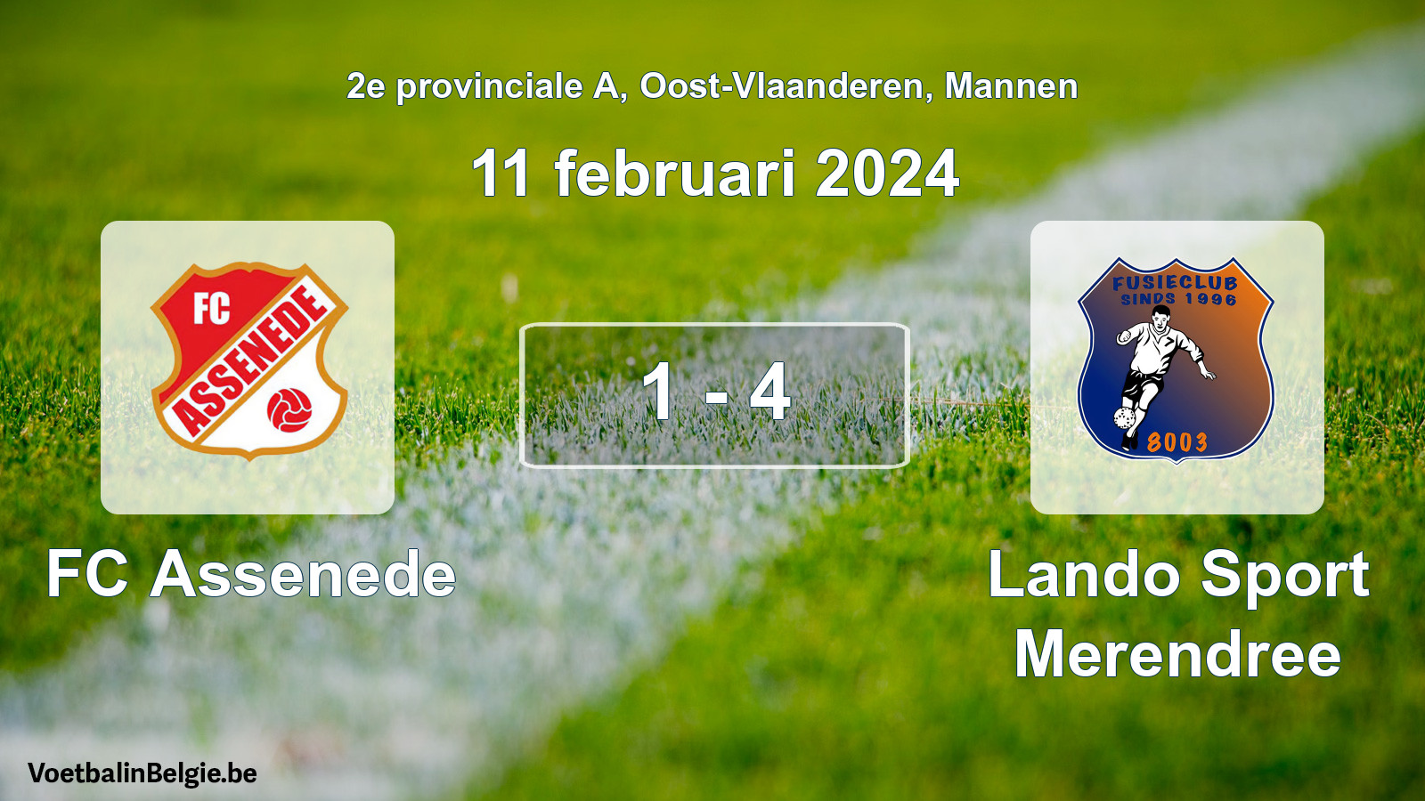 Gespeelde wedstrijd mannenvoetbal: FC Assenede - Lando Sport Merendree 1 - 4 (11 februari 2024)