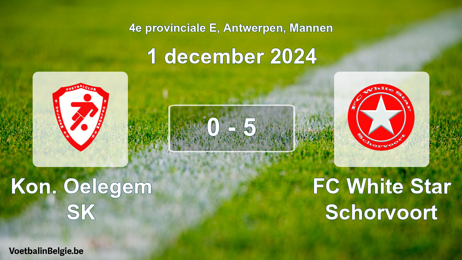 Gespeelde wedstrijd mannenvoetbal: Kon. Oelegem SK - FC White Star Schorvoort 0 - 5 (1 december 2024)
