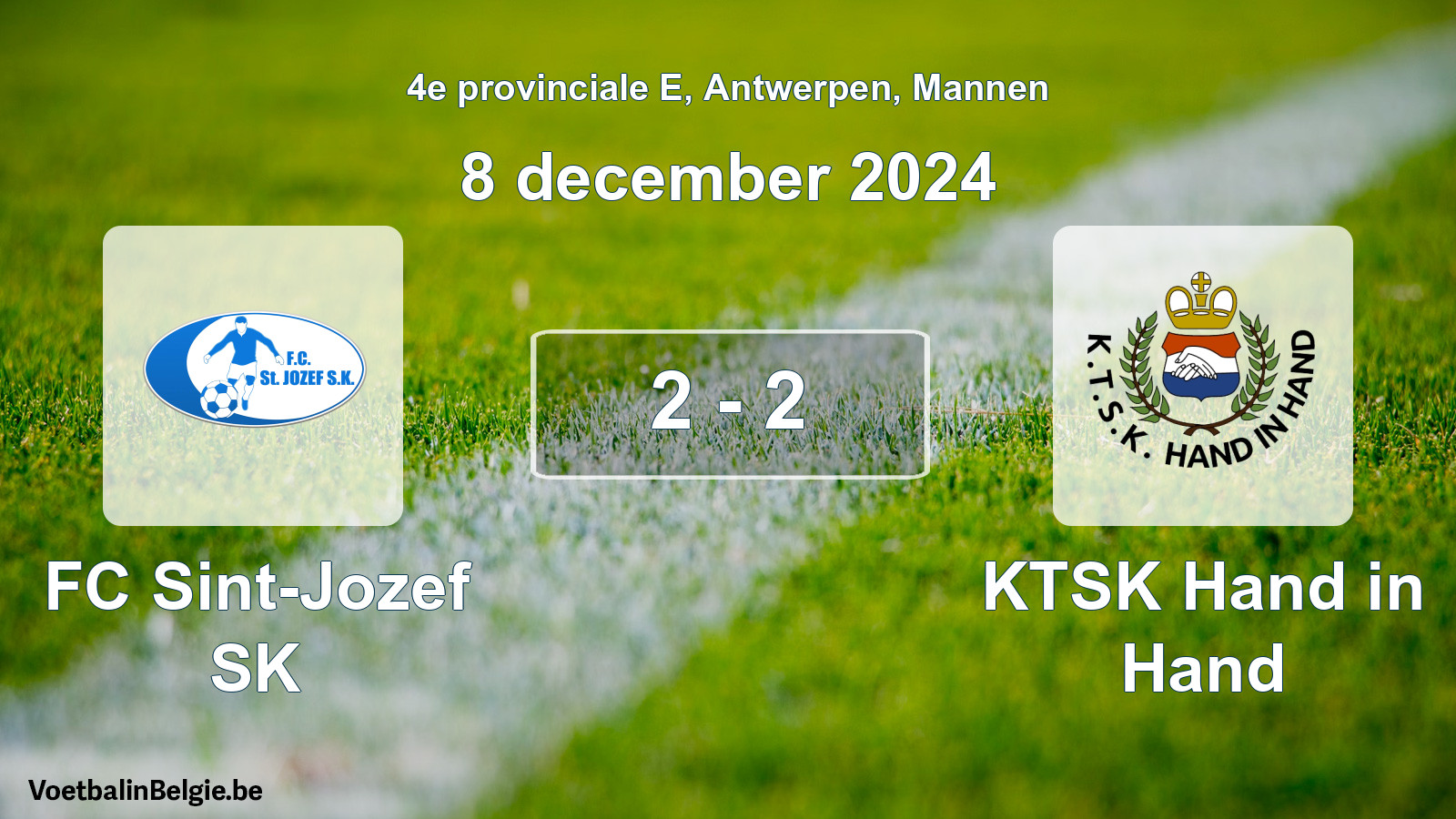 Gespeelde wedstrijd mannenvoetbal: FC Sint-Jozef SK - KTSK Hand in Hand 2 - 2 (8 december 2024)
